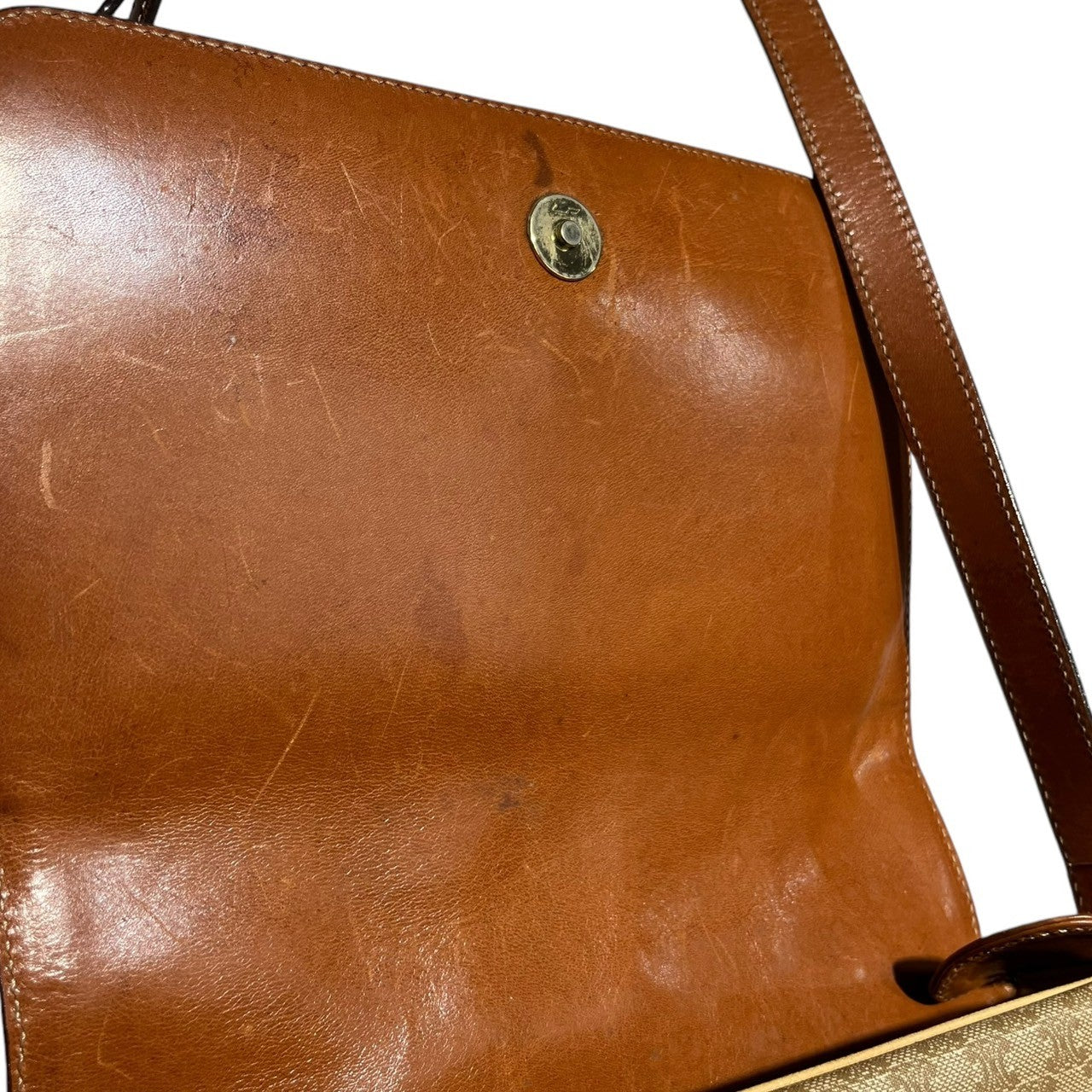 CELINE(セリーヌ) Vintage macadam pattern leather shoulder bag ヴィンテージ マカダム柄 レザー ショルダーバッグ M07 ベージュ×ブラウン OLD