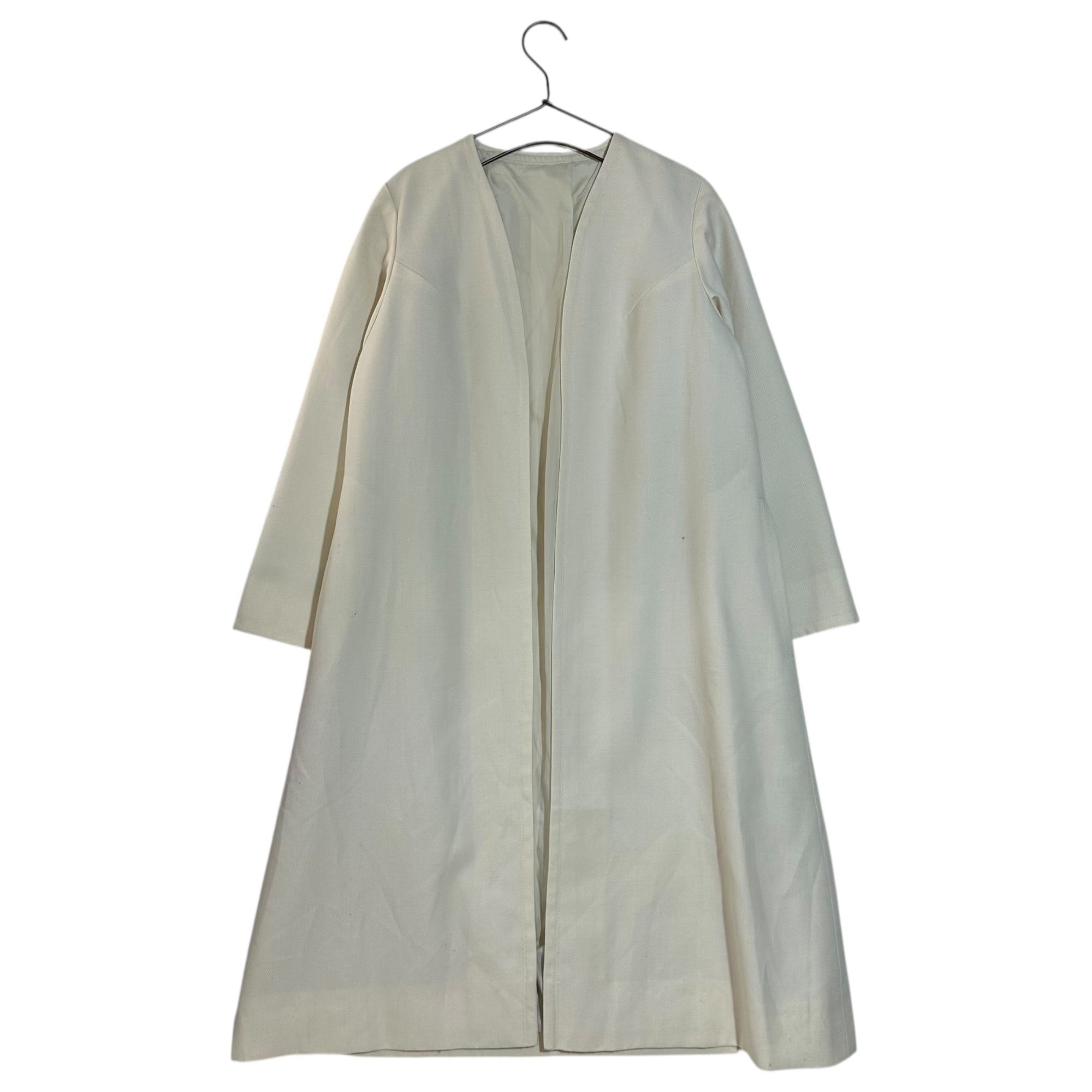 Euro vintage(ヨーロッパヴィンテージ) 70's~ Style_collarless long coat ノーカラーロングコート 表記無し(Mサイズ程度) ホワイト / フロントに小シミ有
