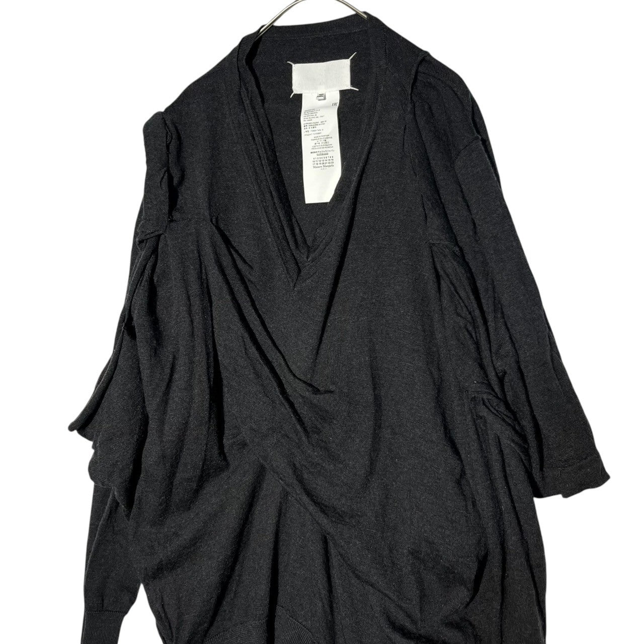 MAISON MARGIELA(メゾンマルジェラ) 21SS Co-Ed draped design v-neck knit コーエド ドレープ デザイン Vネック ニット S29HA0666 1(S程度) チャコールグレー レイヤード 白タグ メンズ着用可能サイズ