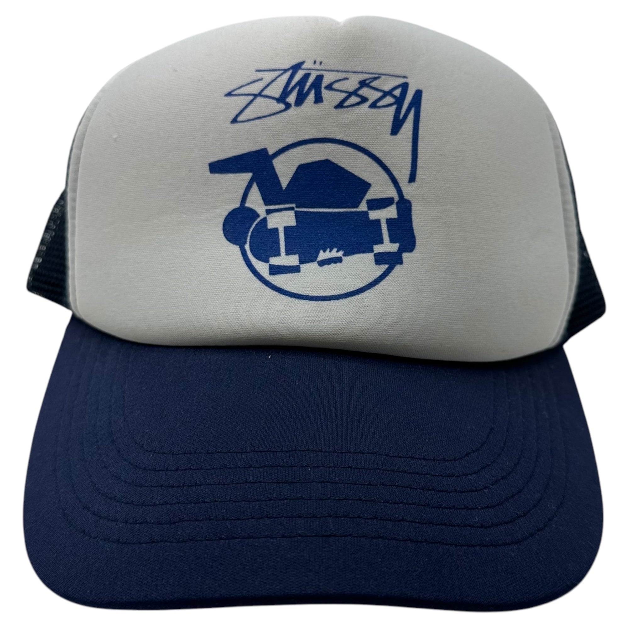 STUSSY(ステューシー) 90's Skateman Logo Mesh Cap スケートマン ロゴ メッシュ キャップ ネイビー×ホワイト 90年代 ヴィンテージ スケボー 帽子 head gear