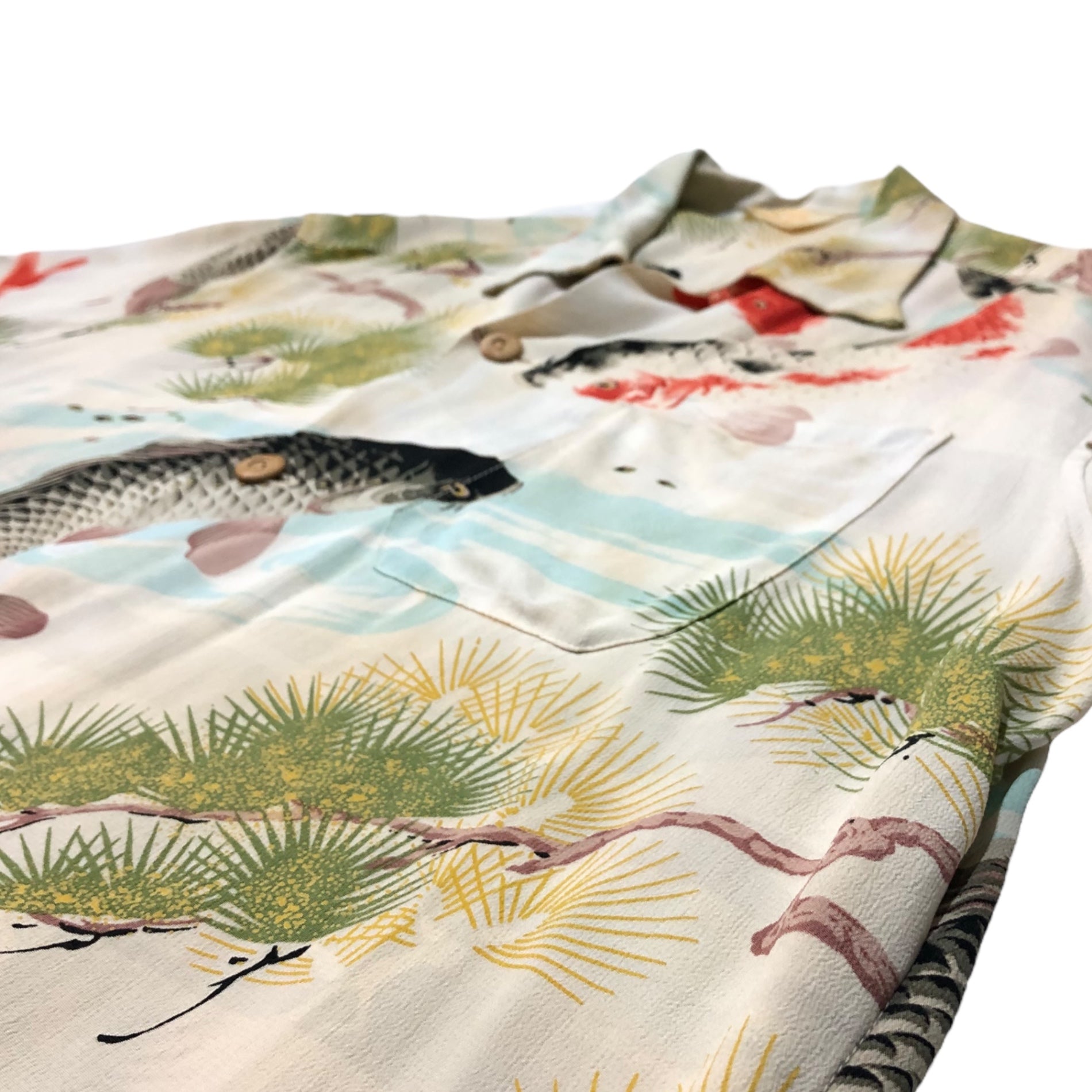 SUN SURF(サンサーフ東洋) RAYON S/S SPECIAL EDITION HOOKANO "NISHIKI KOI" 錦鯉 レーヨン アロハシャツ SS34665 M ホワイト 半袖