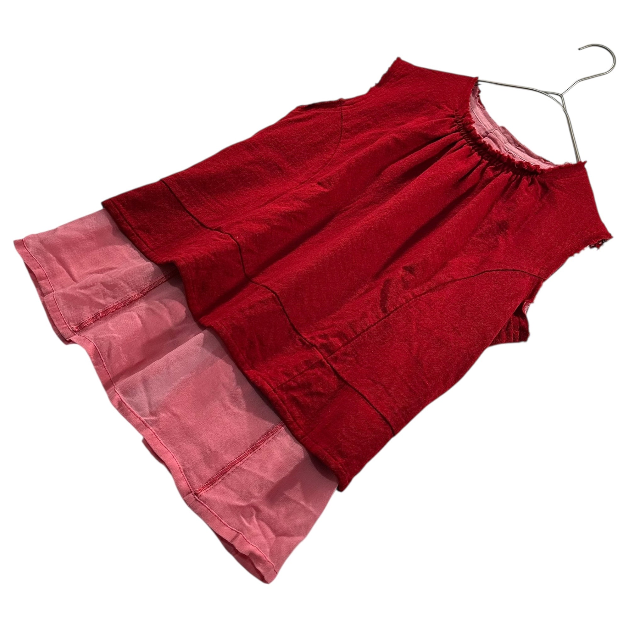 tricot COMME des GARCONS(トリココムデギャルソン) 06AW Wool Layered Product-Dyed Sleeveless Blouse ウール レイヤード 製品染め ノースリーブ ブラウス TR-B019 M レッド AD2006
