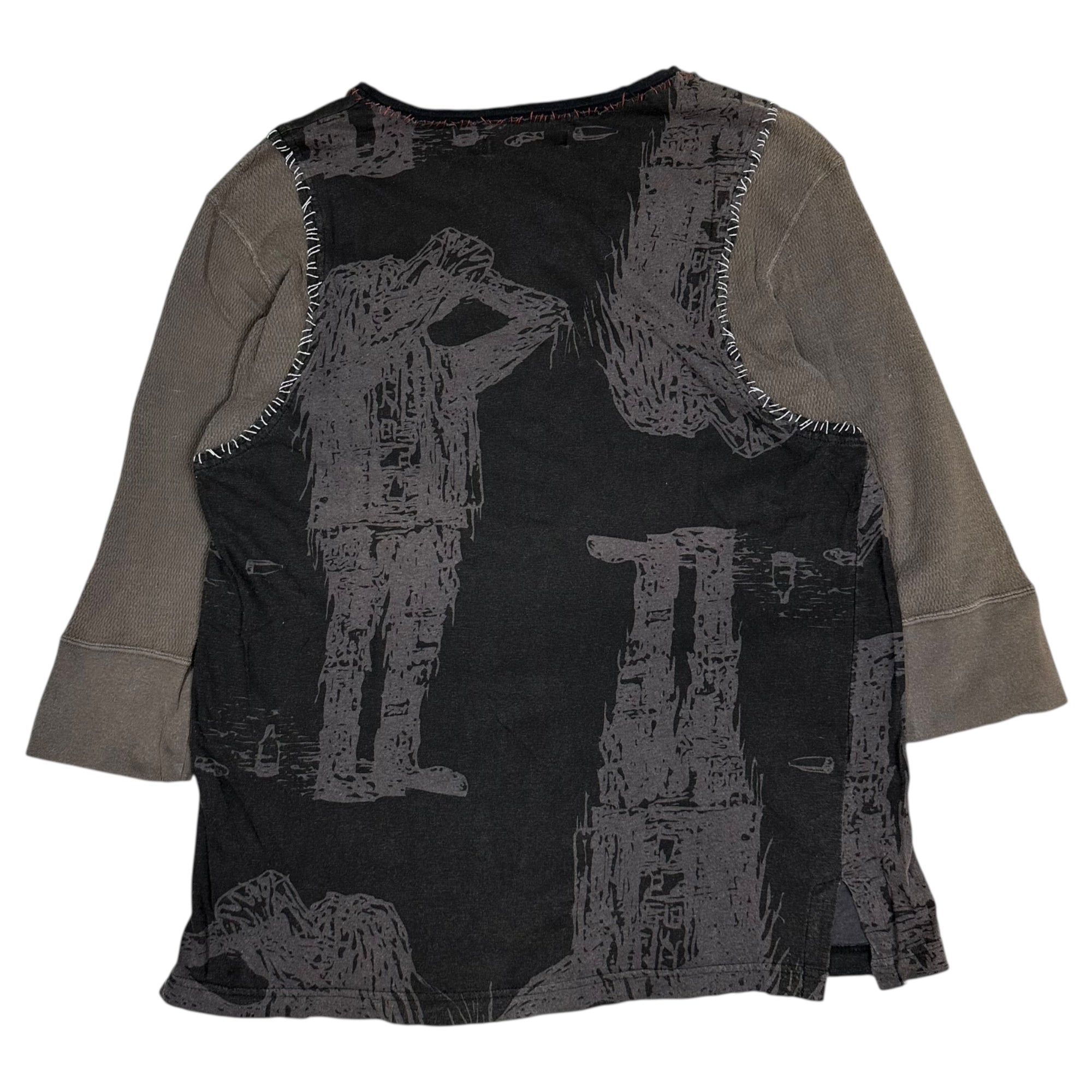 UNDERCOVERISM(アンダーカバイズム) 03SS SCAB期 Hand stitched long sleeve henley neck cut and sew ハンドステッチ 長袖 ヘンリーネック カットソー スキャブ U232 M グレー 00's アーカイブ