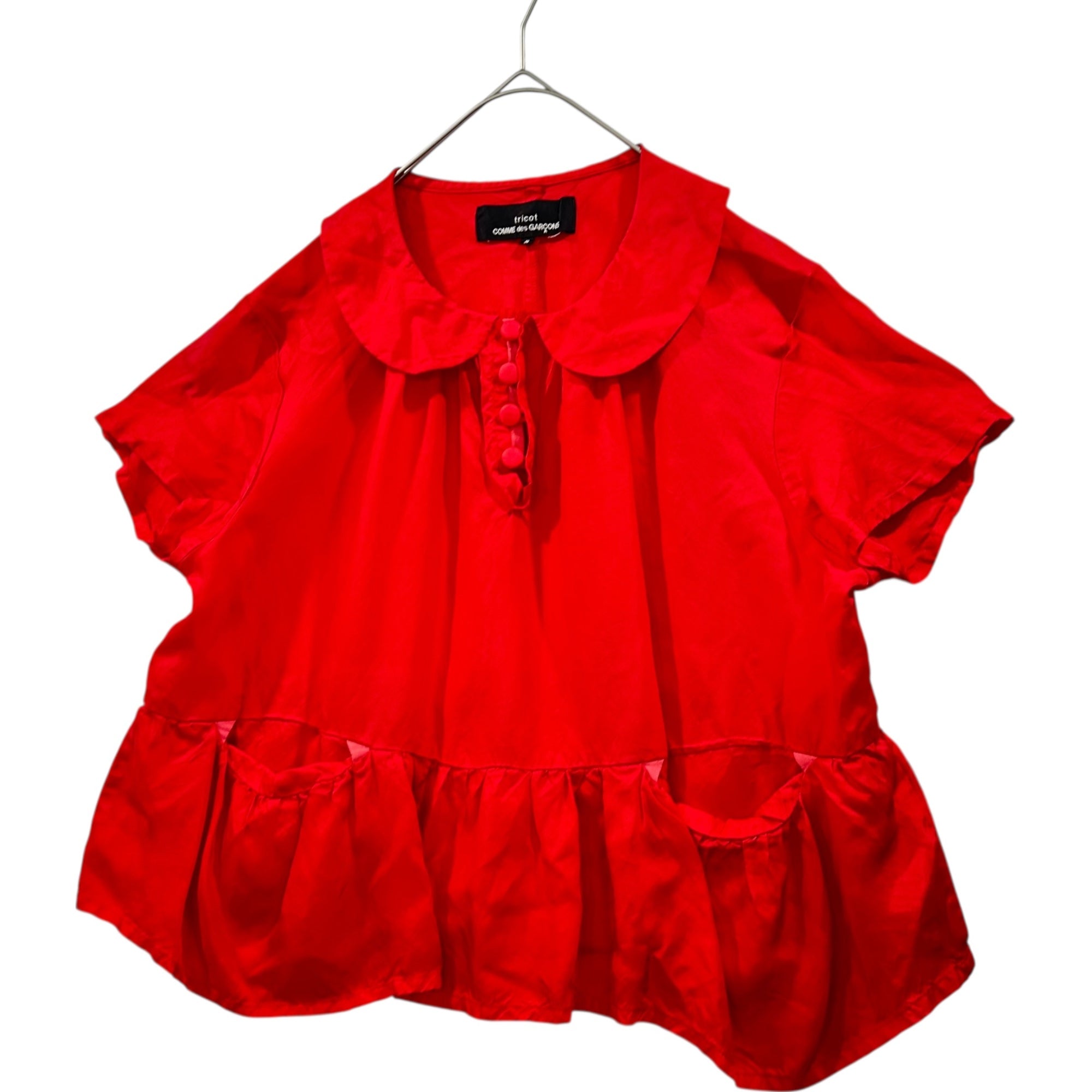 tricot COMME des GARCONS(トリココムデギャルソン) 09AW Front Pocket Round Collar Cupro Blouse フロントポケット 丸襟 キュプラ ブラウス TD-B036 S レッド AD2009