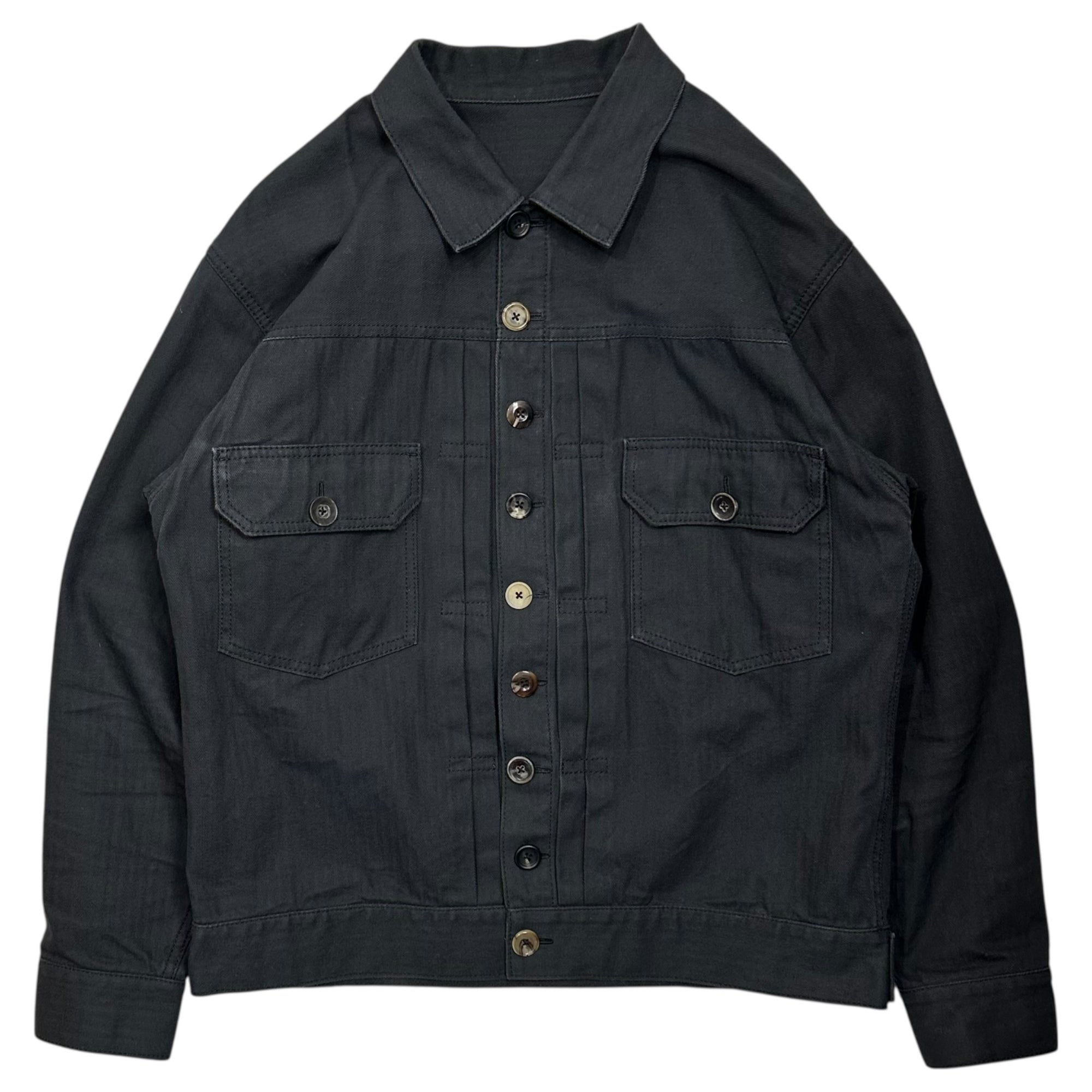 REMAKE(個人製作品) Vintage Herringbone Fabric 2nd Type JKT ヴィンテージヘリンボーン生地 セカンド トラッカー ジャケット 表記無(XL程度) ブラック ユーロ生地、ボタン、糸使用