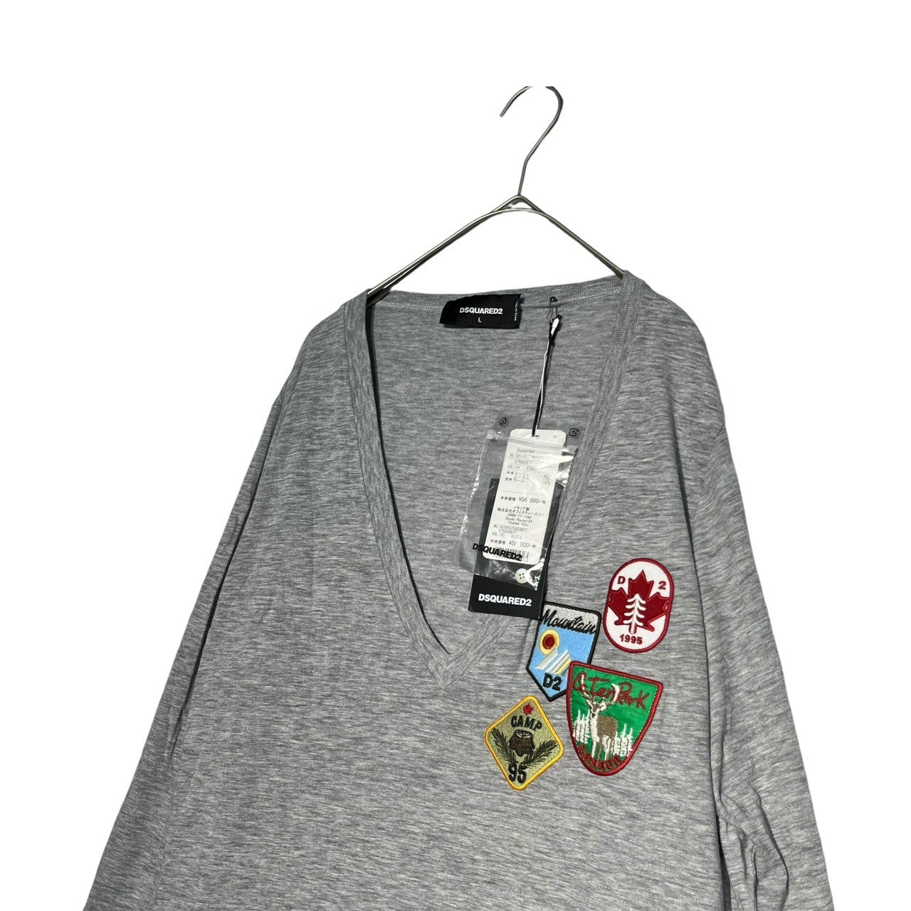 DSQUARED2(ディースクエアード) Different material switching long sleeve T-shirt 異素材切替 長袖 Tシャツ S75GC0877 L グレー×レッド