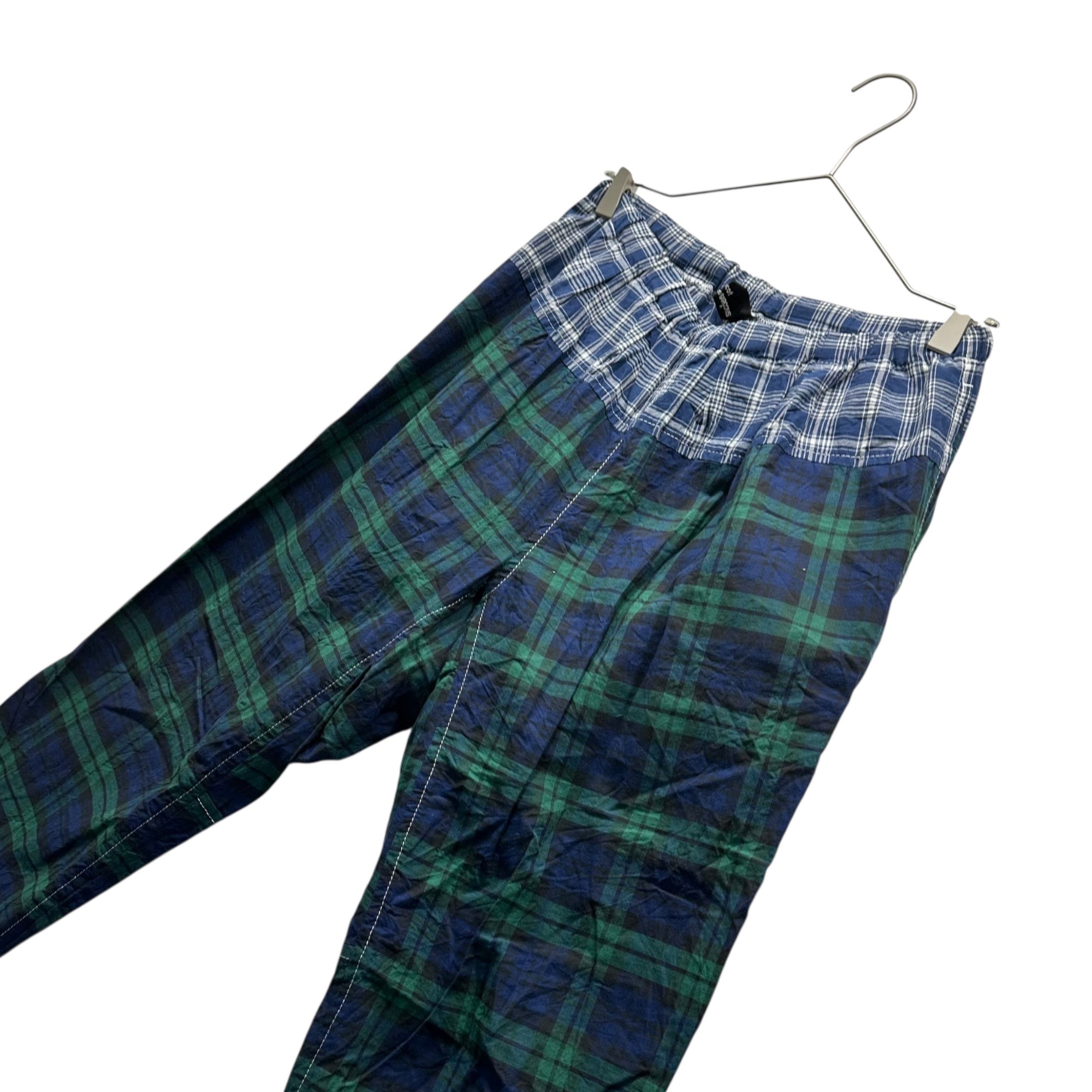tricot COMME des GARCONS(トリココムデギャルソン) 11SS Waistline change Cotton Check Pants ウエスト切替 コットン チェック パンツ TG-P003 FREE グリーン×ブルー AD2010 男性着用可能