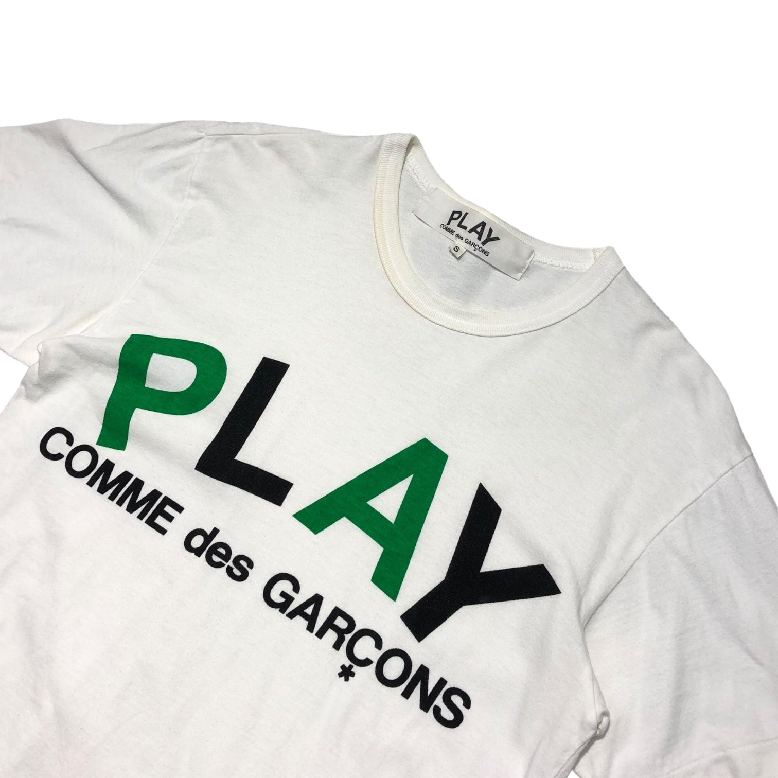 PLAY COMME des GARCONS(プレイコムデギャルソン) "PLAY" logo Tシャツ AZ-T048 S ホワイト×グリーン AD2006 半袖ロゴ