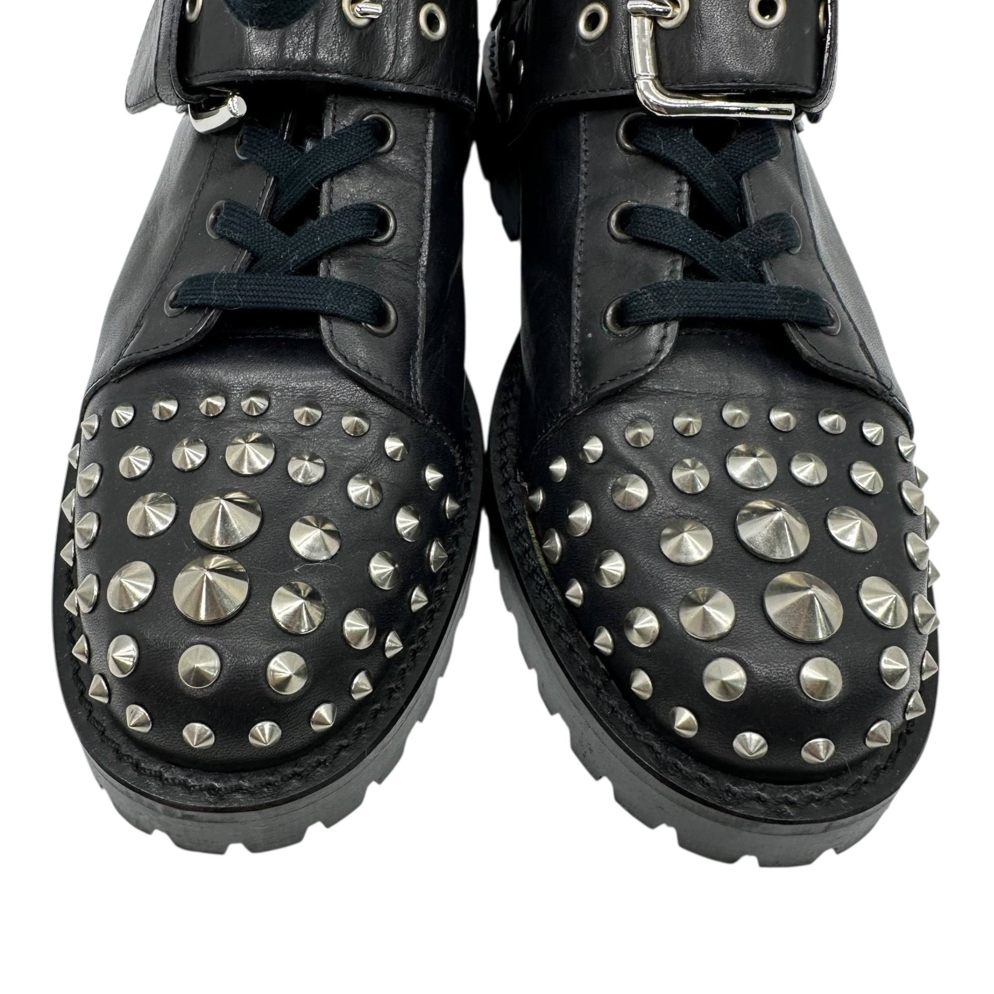 UNSQUEAKY(アンスクウィーキー) Spiked Studded Belted Leather Short Boots スパイク スタッズ ベルテッド レザー ショート ブーツ 2(24cm~24.5cm程度) ブラック DECORATION シューズ