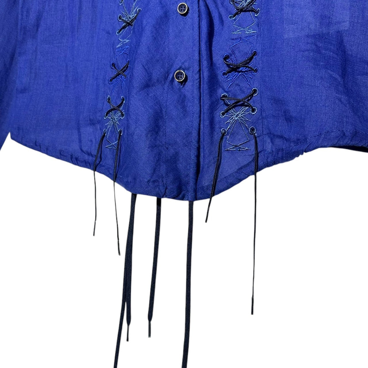 MARITHE FRANCOIS GIRBAUD(マリテフランソワジルボー) 00s Side Lace-Up Linen Shirt 00年代 サイド レースアップ リネン シャツ F6-5354 S ブルー