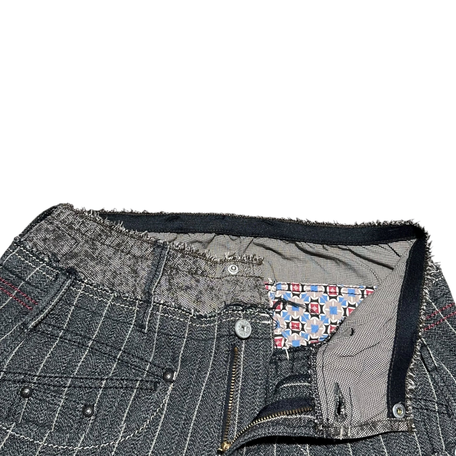 MARITHE FRANCOIS GIRBAUD(マリテフランソワジルボー) 00's Double-Waist Gimmick Striped Pants ダブルウエスト ギミック ストライプ パンツ M7-2283 L ライトインディゴ Y2K