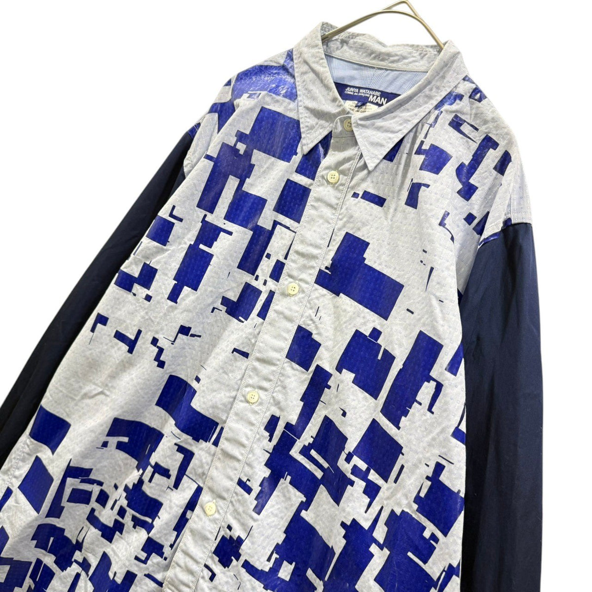 COMME des GARCONS JUNYA WATANABE MAN(コムデギャルソンジュンヤワタナベマン) 2016AW Contrast Sleeve Shirt 袖切替 刺繍 プリント シャツ WR-B016 L スカイブルー×ネイビー 長袖