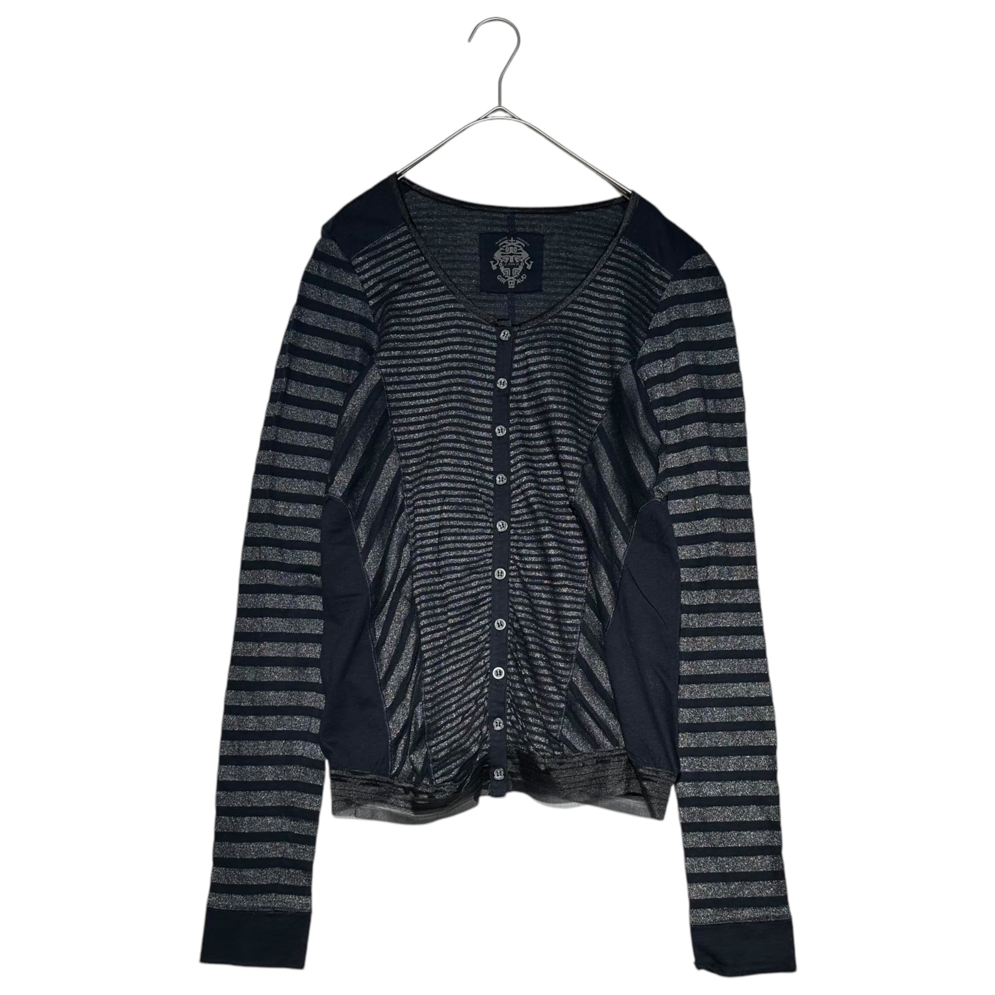 MARITHE FRANCOIS GIRBAUD(マリテフランソワジルボー) 00's Border Different Fabric Docking Cardigan ボーダー 異素材 ドッキング カーディガン Y2K M ネイビー