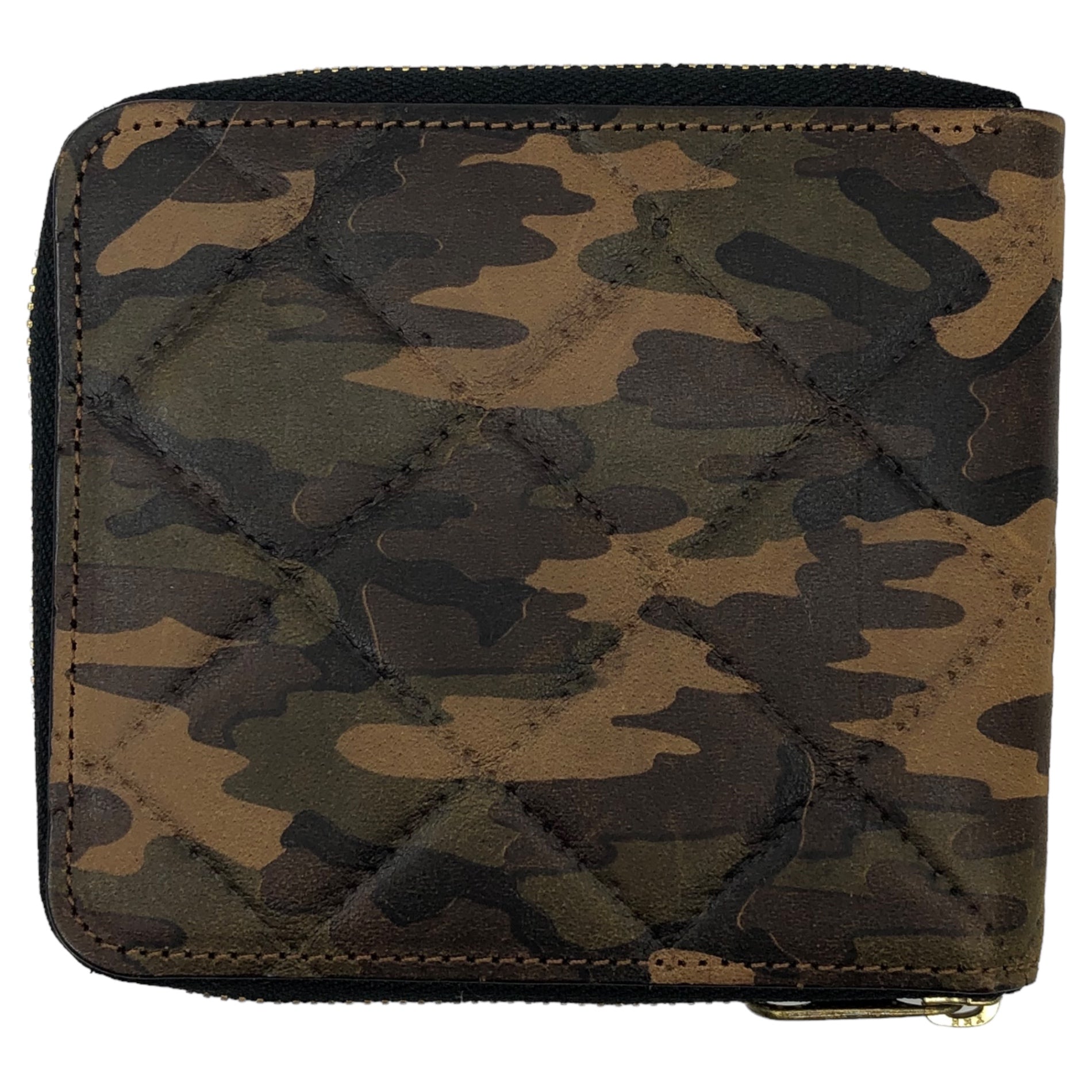 GNUOYP(ニュピ) Round zipper camouflage quilted wallet ラウンドファスナー カモフラ コンパクト ウォレット カーキ 2つ折り 財布