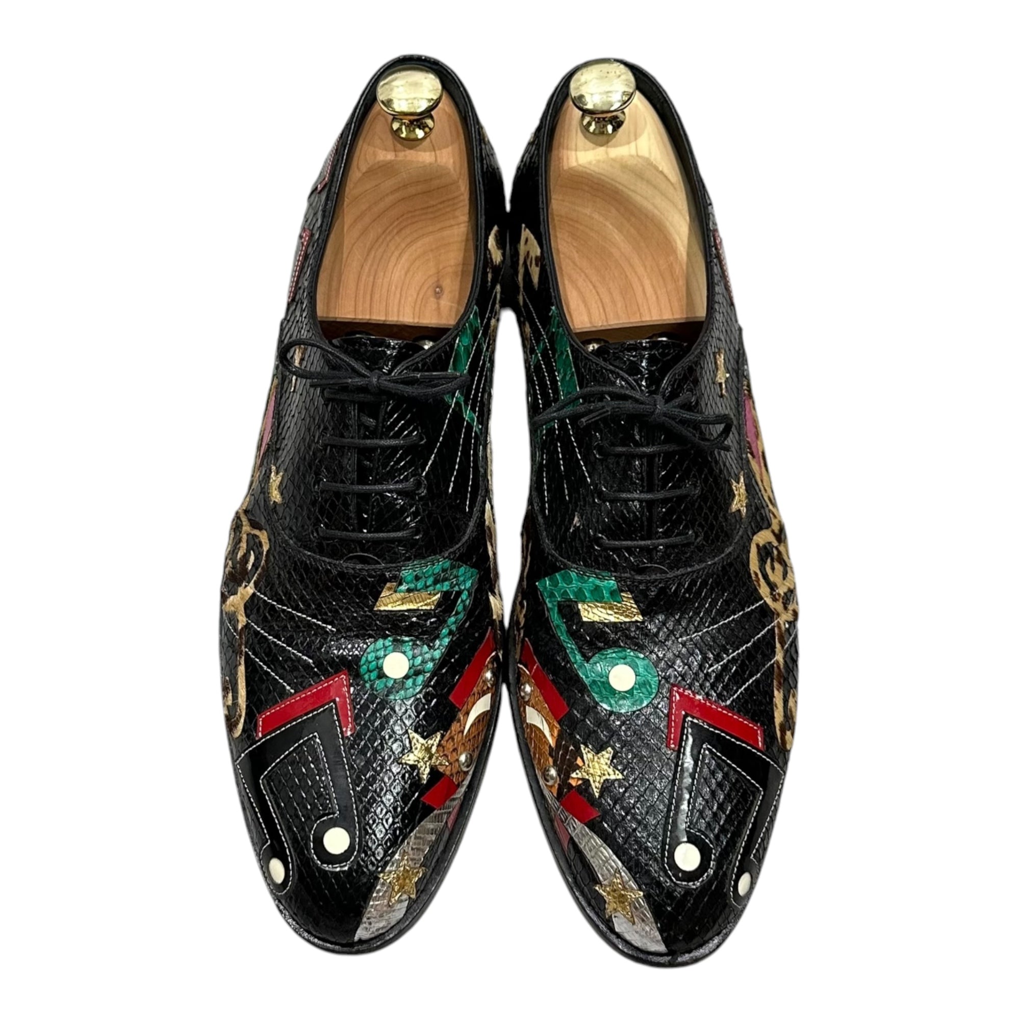 SAINT LAURENT PARIS(サンローランパリ) 2016AW By Hedi Slimane Python Patch Leather Dress Shoes パイソン 音符 パッチ レザー オックスフォード シューズ 485152 43(約27.5cm〜28.0cm) ブラック エディ期 ダービー