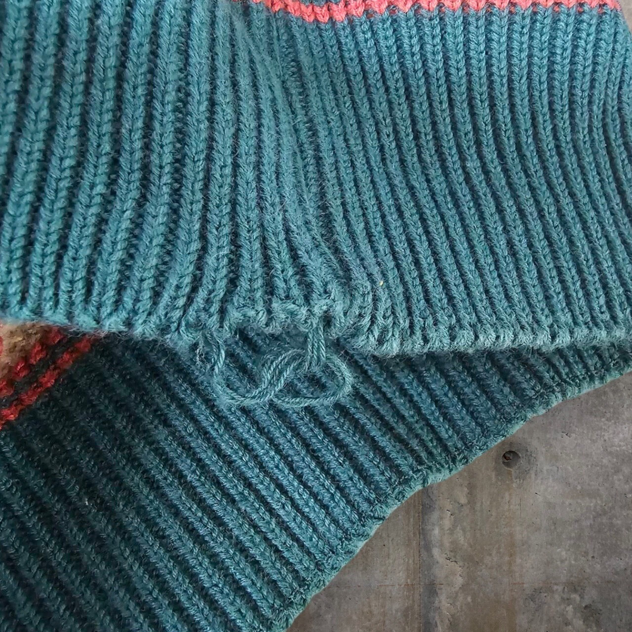 EXAMPLE BY MISSIONI(イグザンプルバイミッソーニ) 80's コットン アクリル 3D ニット カーディガン 綿 カーディガン 80年代 ヴィンテージ SIZE 50(XL程度) グリーン×ピンク