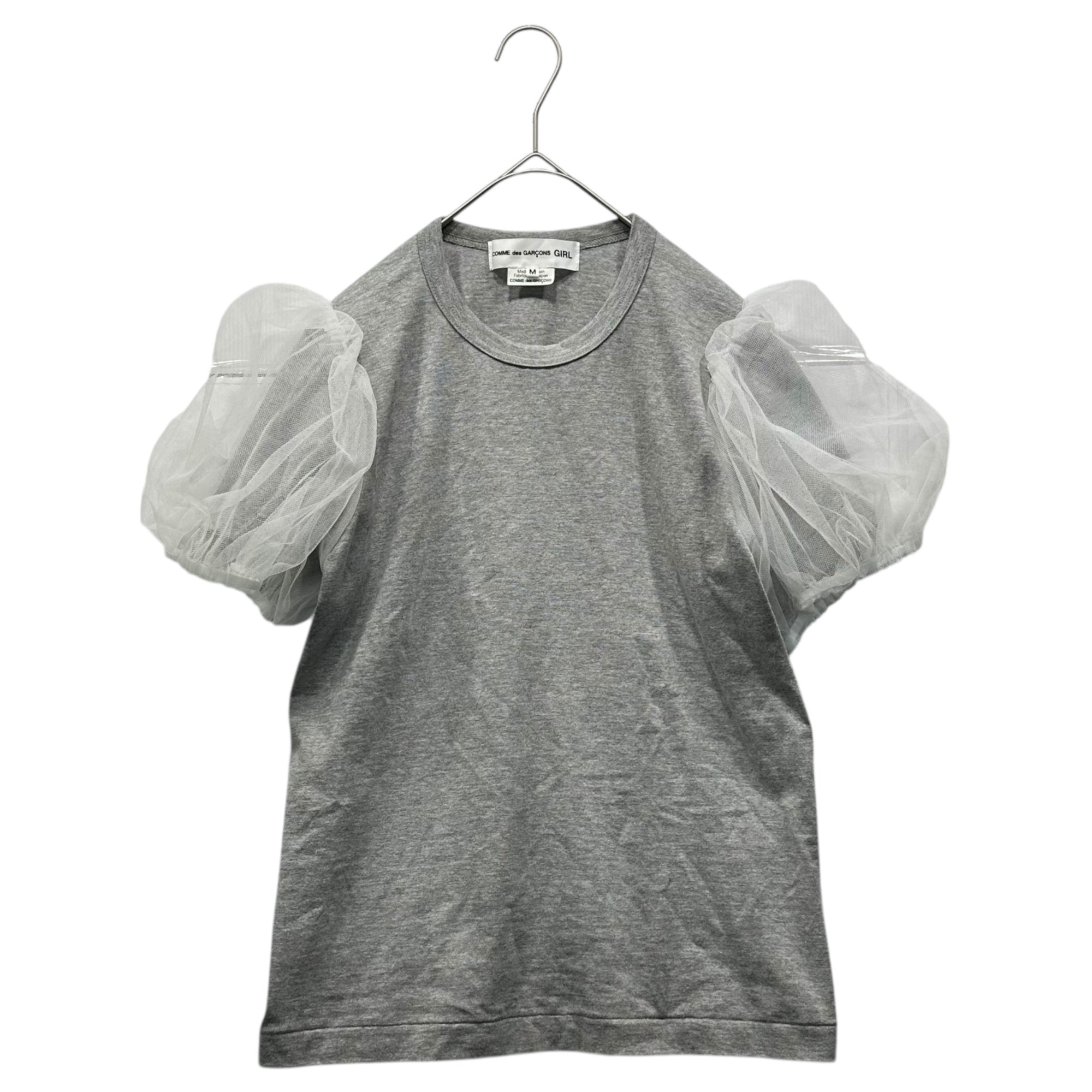 COMME des GARCONS GIRL(コムデギャルソンガール) 22SS Tulle Sleeve T-Shirt チュール スリーブ Tシャツ NI-T007 M グレー×ホワイト AD2021