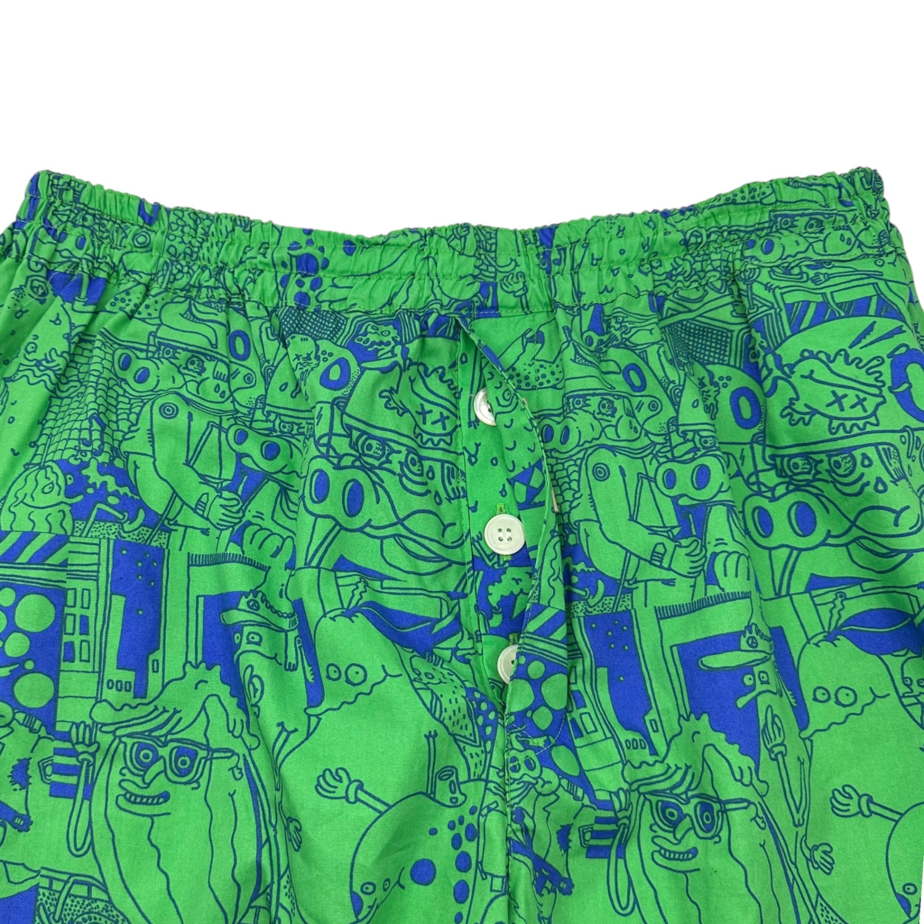 eye JUNYA WATANABE MAN(アイジュンヤワタナベマン) 24SS LOUSY LIVIN GRAPHICS SHORTS 綿 ブロード プリント グラフィック ショーツ ハーフパンツ WM-P918 XL グリーン×ブルー AD2023