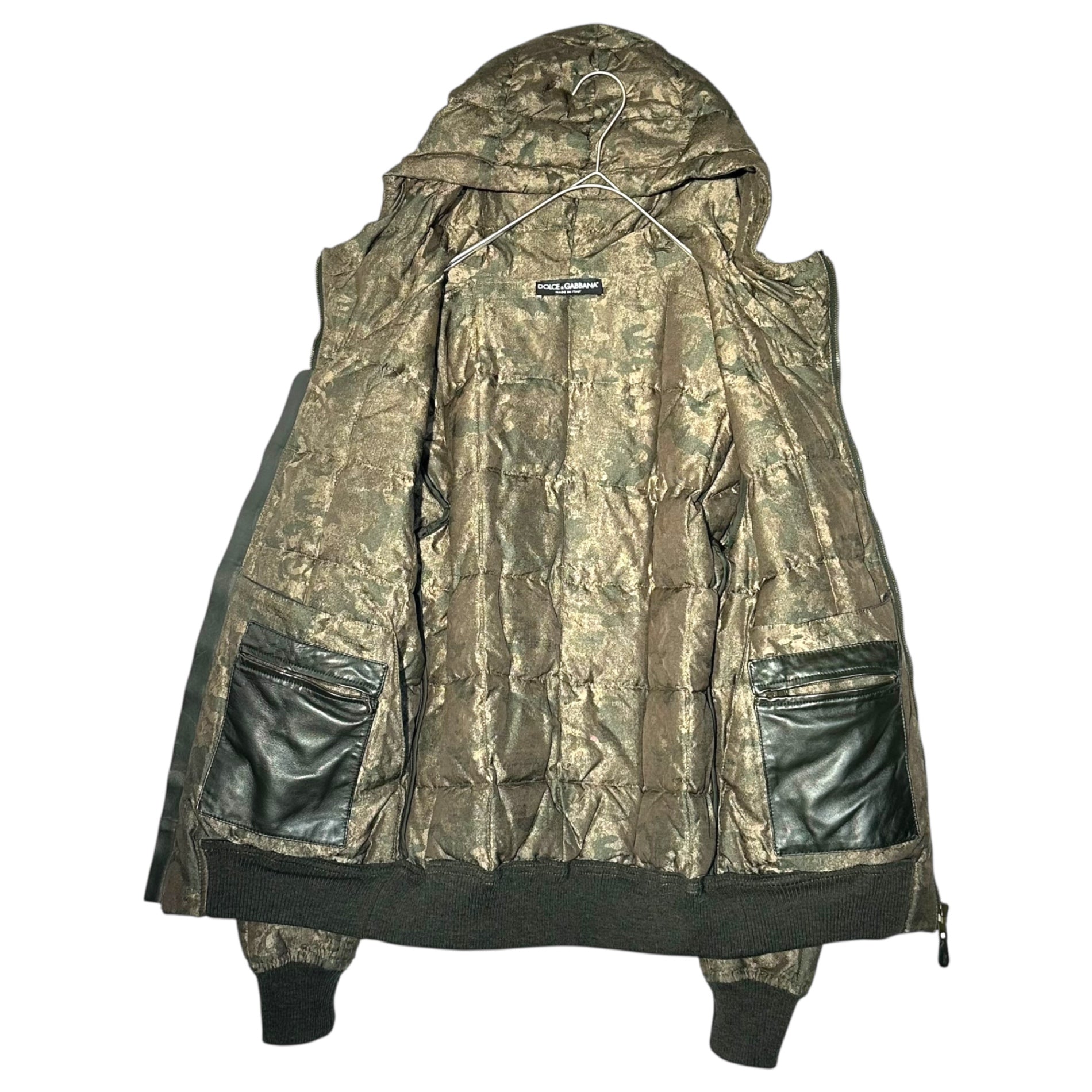 DOLCE&GABBANA(ドルチェ&ガッバーナドルガバ) Camouflage Leather Piping Down Jacket カモフラ レザー パイピング ダウン ジャケット G9ET1T G7DUN 44(XS程度) カーキ