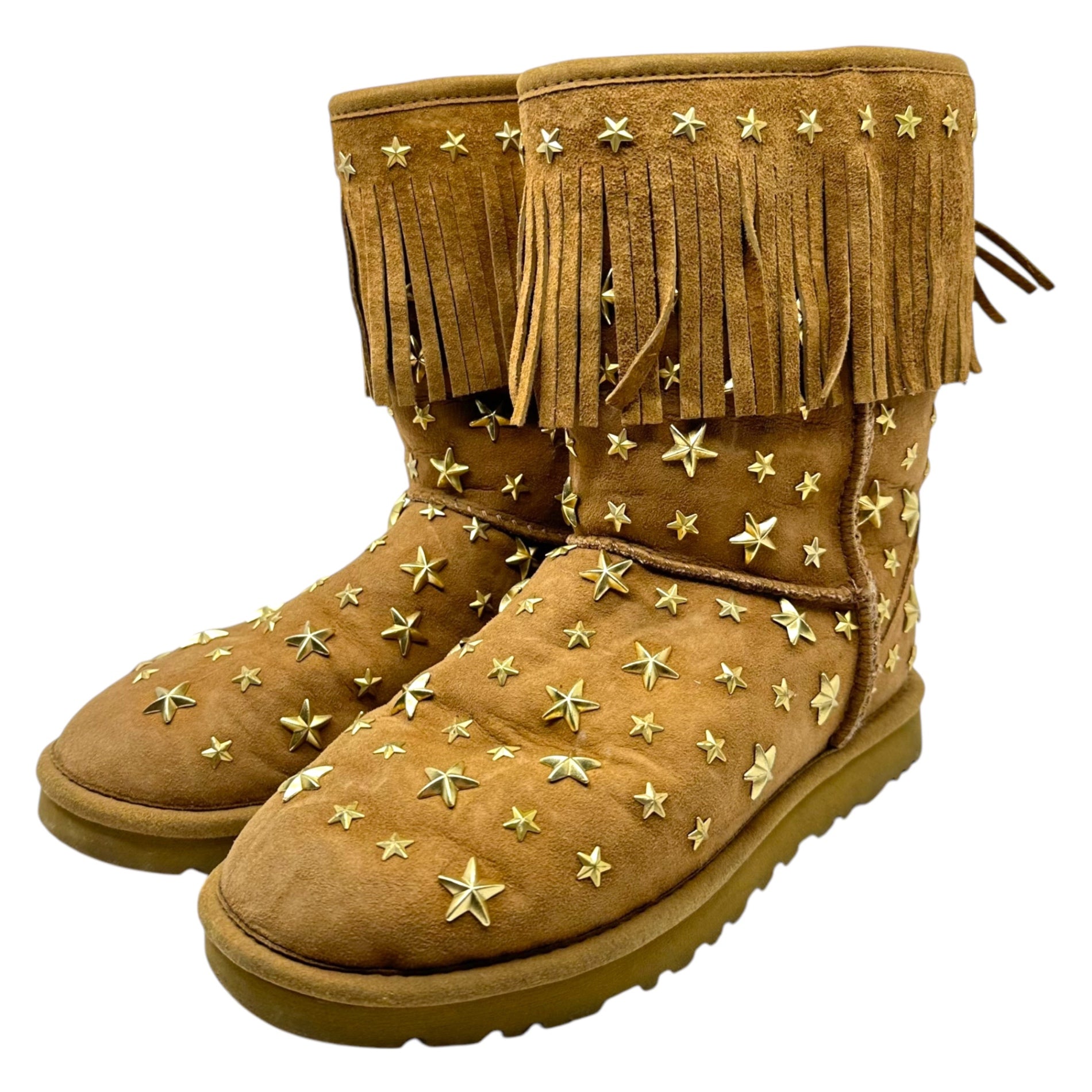 UGG×JIMMY CHOO(アグ×ジミーチュウ) Star studded mouton boots スタースタッズ ムートン ブーツ 3044W 24cm ブラウン ボア コラボ