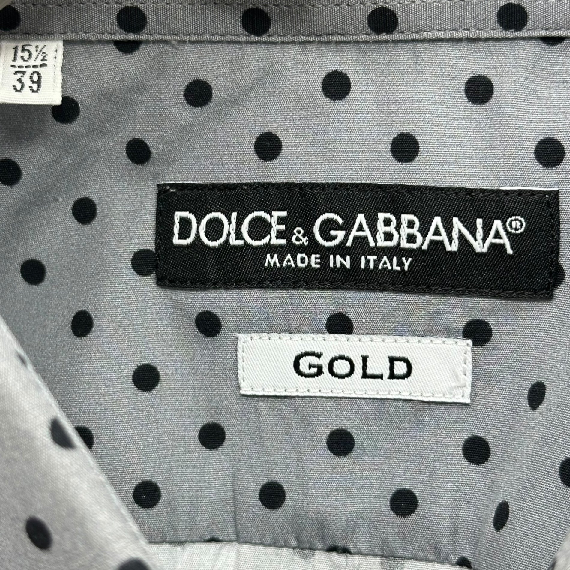 DOLCE&GABBANA(ドルチェ&ガッバーナドルガバ) GOLD Dot pattern L/S shirt ドット柄 長袖 シャツ G5CP0T FS5Q7 39 15 1/2(M程度) グレー×ブラック