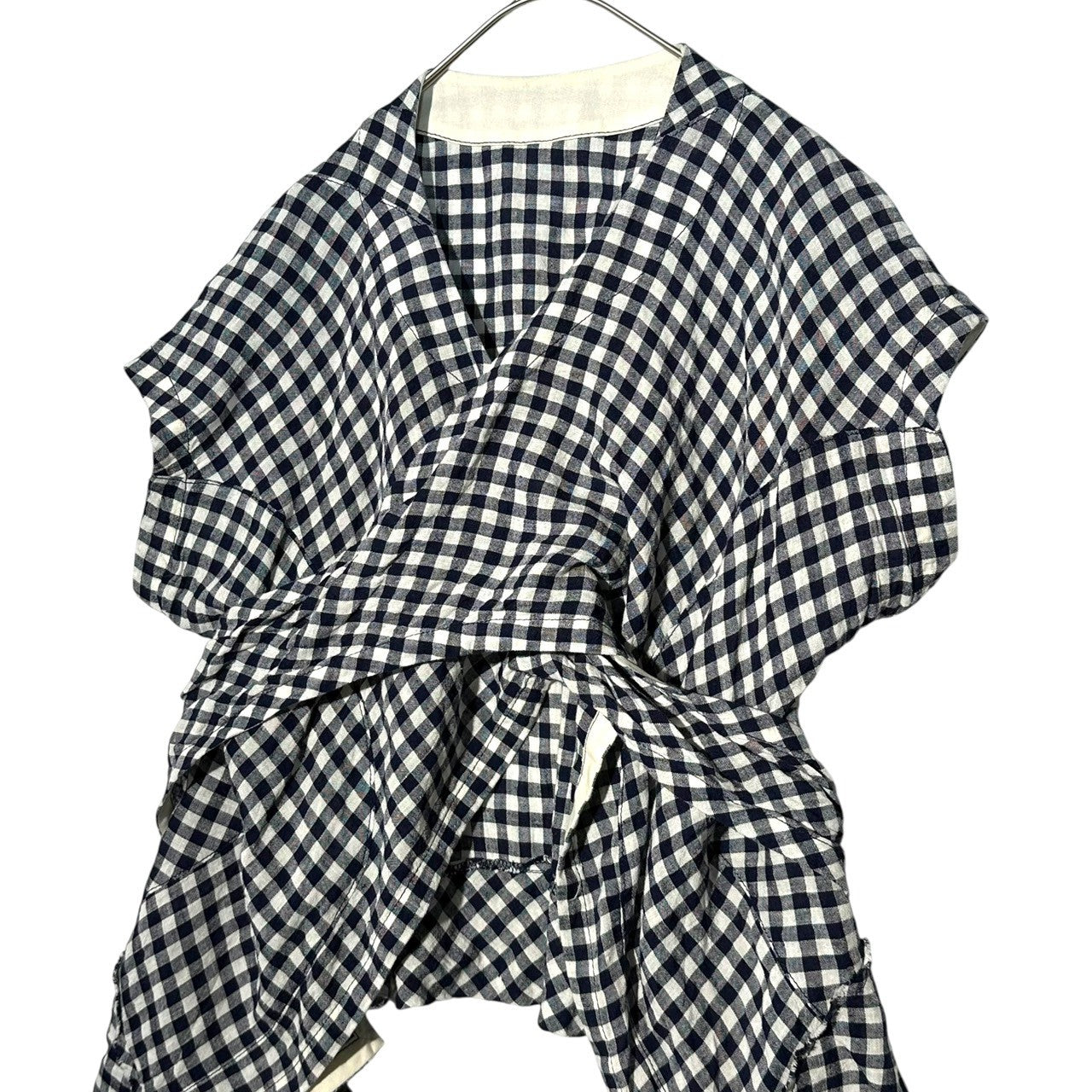 tricot COMME des GARCONS(トリココムデギャルソン) 17SS Gingham Check Linen Blend Back Open Sleeveless Blouse ギンガム チェック リネン ミックス バックオープン ノースリーブ ブラウス TS-B021 M ネイビー×ホワイト AD2016