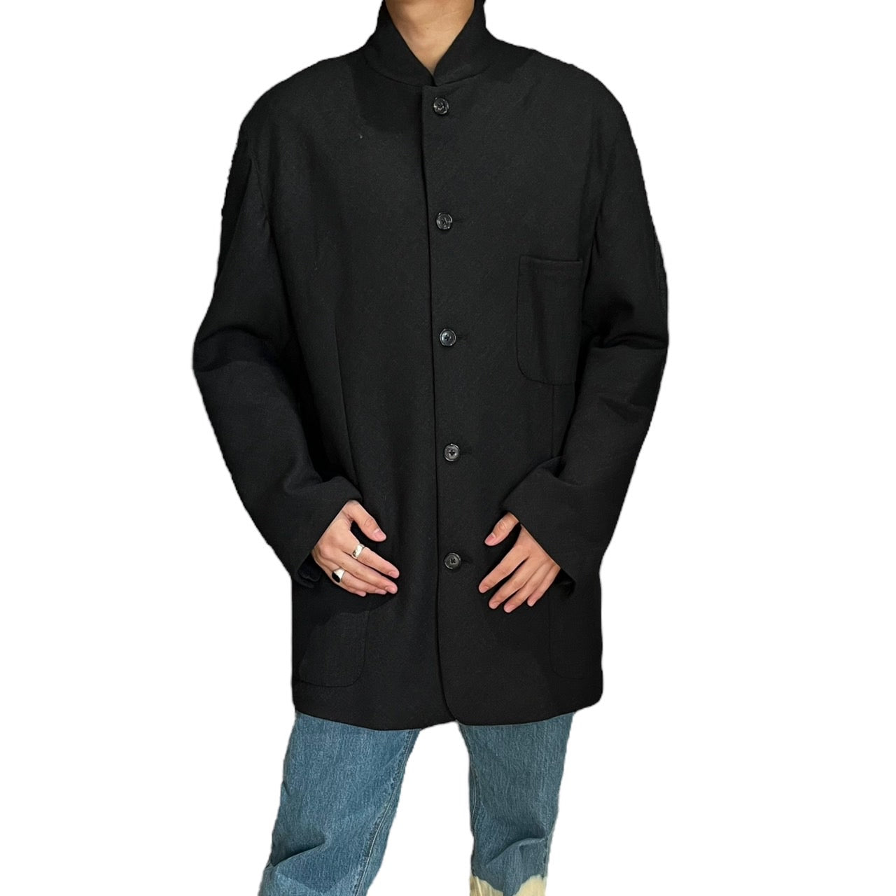 HERMES(エルメス) stand collar wool jacket/スタンドカラーウールジャケット/マオカラージャケットテーラードジャケット 表記無し(XLサイズ程度) チャコールグレー