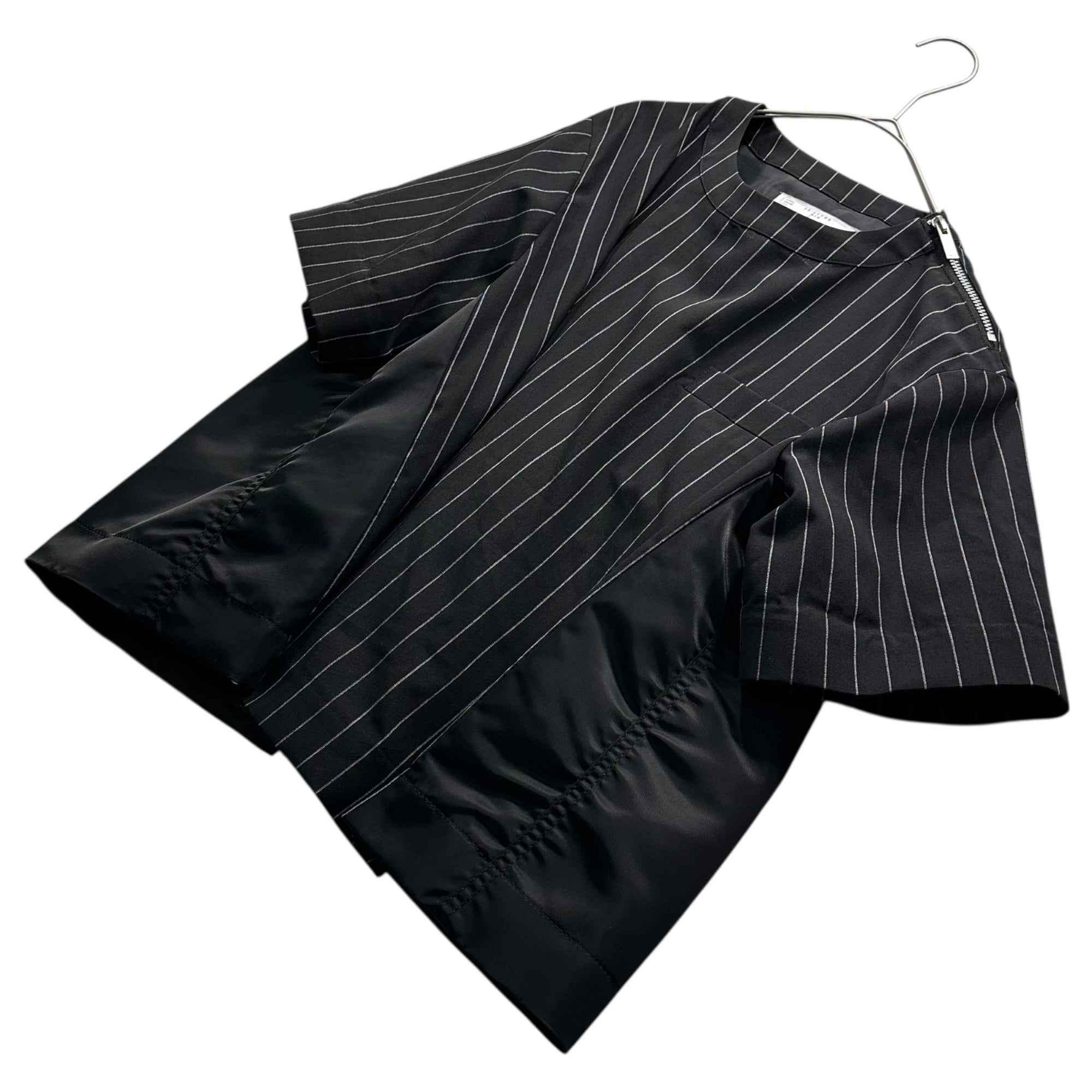 sacai(サカイ) 25SS Wool Silk Blend Striped Knit Top ウール シルク 切替 ストライプ カットソー 25-07798 2(M程度) ブラック×ホワイト