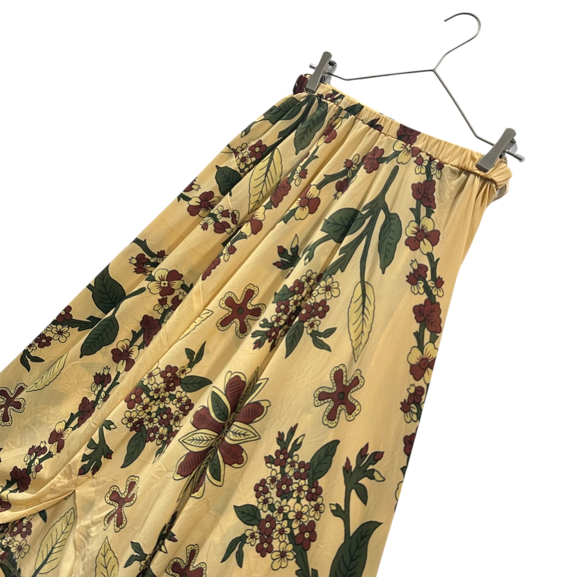 COMME des GARCONS(コムデギャルソン) 1991AW Floral-Print Nylon Asymmetrical Skirt フラワー プリント ナイロン 変形 スカート GS-11051S S イエロー×グリーン AD1991 90s アーカイブ