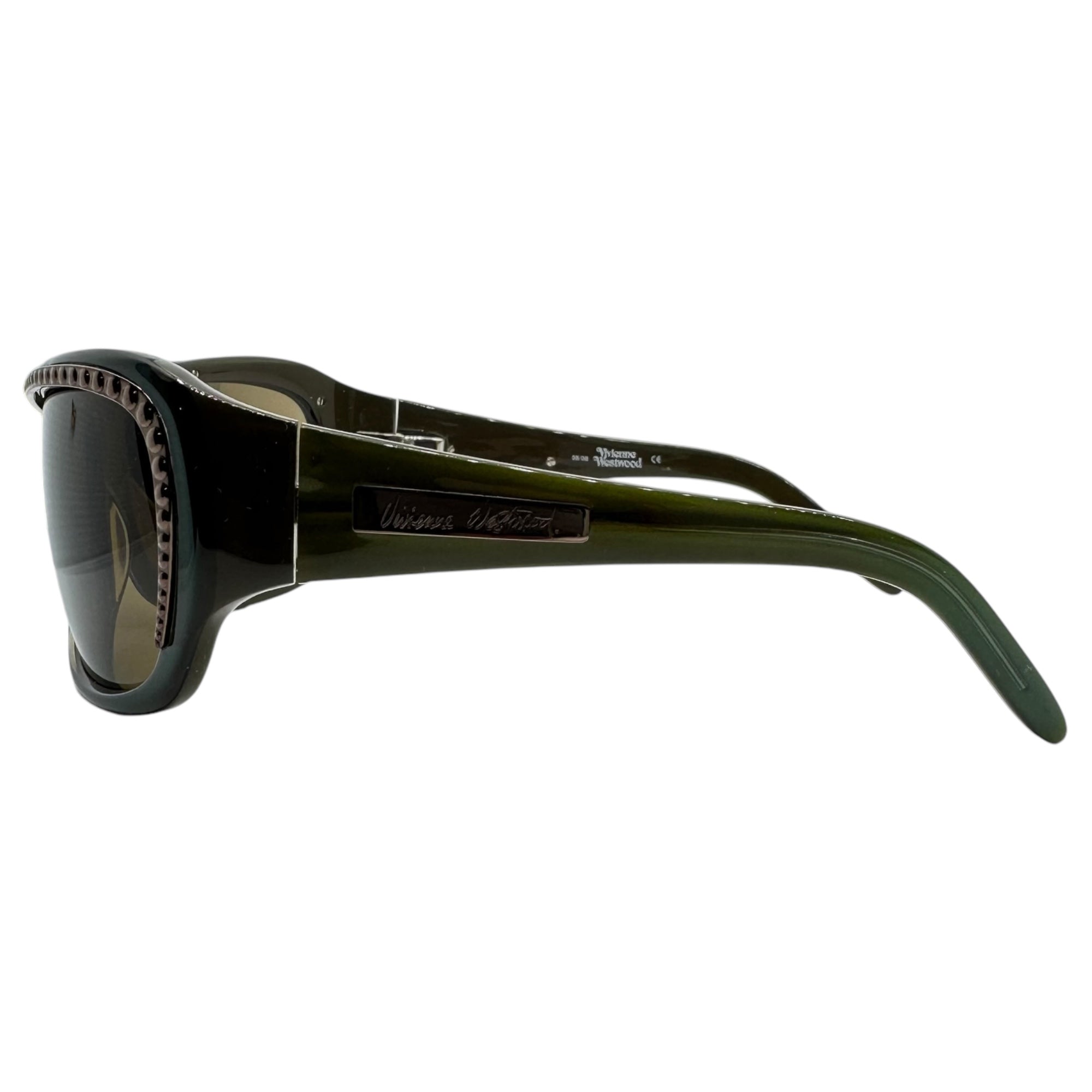 Vivienne Westwood(ヴィヴィアンウエストウッド) iridescent color metal parts smoke sunglasses 玉虫色 メタル パーツ サングラス VW55104 64□14-115 オリーブ ロゴ