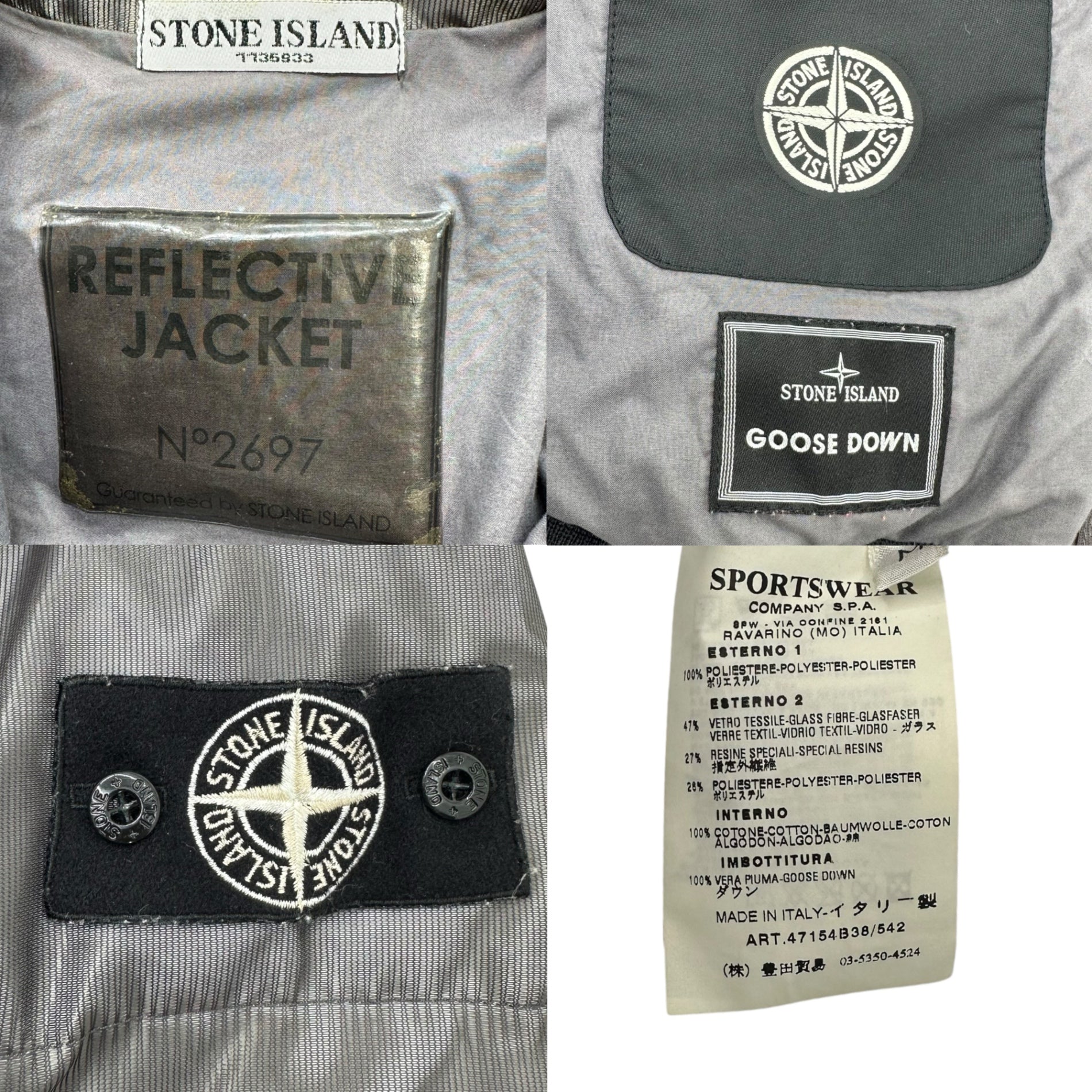 STONE ISLAND(ストーンアイランド) 07AW Ghost Patch Reflective Bomber Down Jacket ゴーストパッチ リフレクティブ ボンバー ダウン ジャケット リフレクター 47154B38/542 M グレー アーカイブ 稀少品 GOOSEDOWN/グースダウン