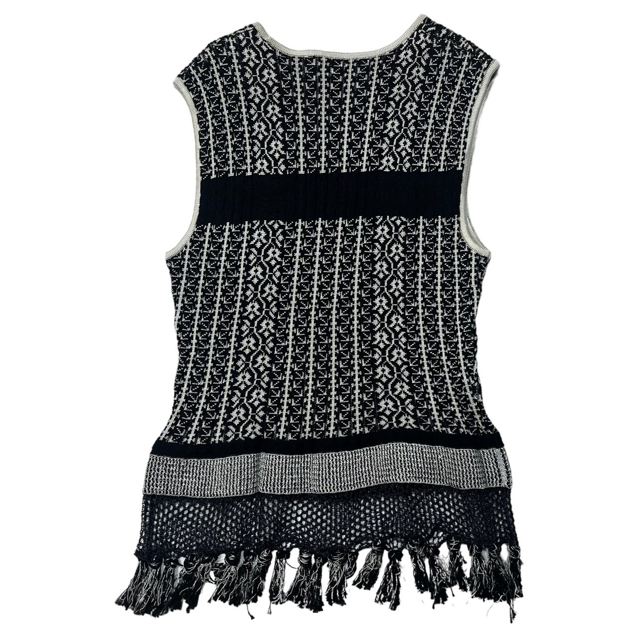 mame kurogouchio(マメクロゴウチ) 20ss Rib Jacquard Pedicel Knit/ジャガード フリンジ ニット ベスト ノースリーブ カットソー MM20SS-KN073 2(M) ネイビー