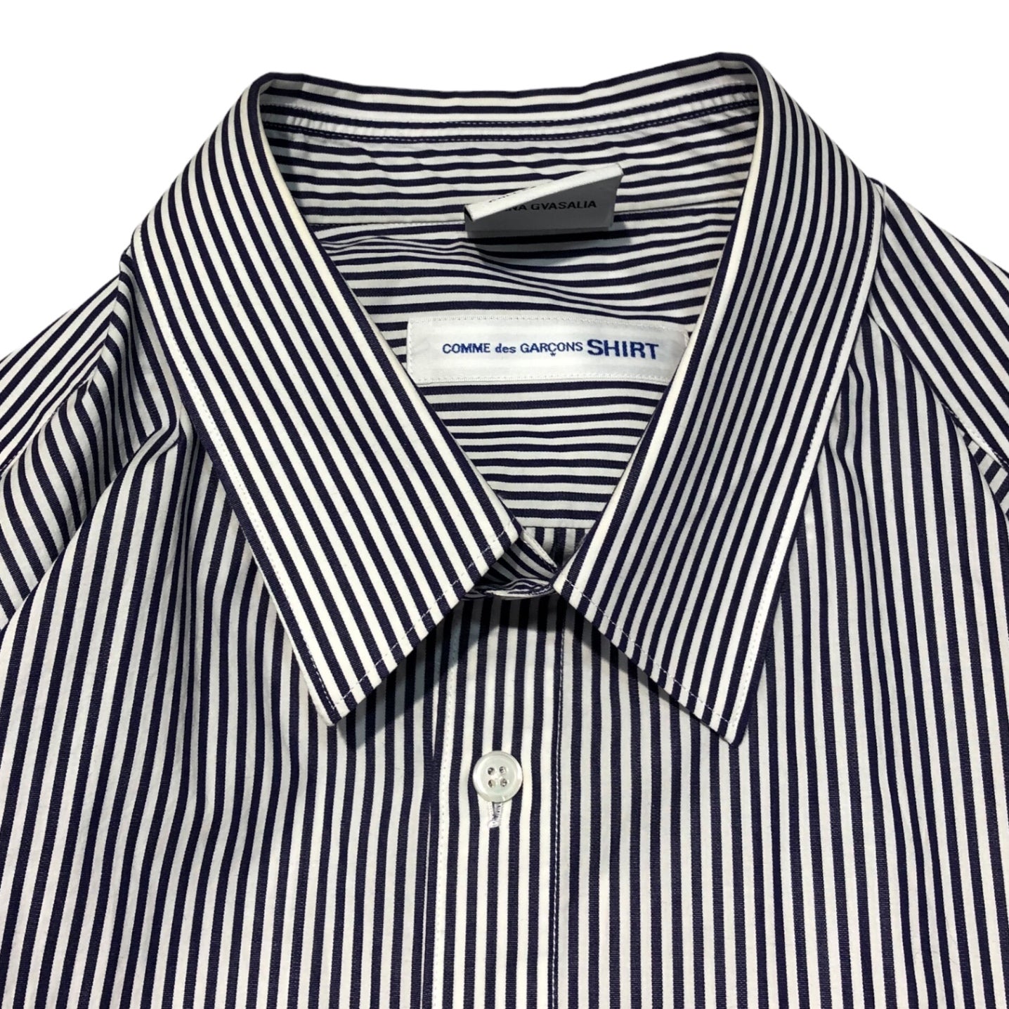 VETEMENT × COMME des GARCONS shirt(ヴェトモン×コムデギャルソンシャツ) 17SS STRIPE OVER SHIRT ストライプオーバーシャツ WSS17CDG1 XS ネイビー×ホワイト コラボ稀少品