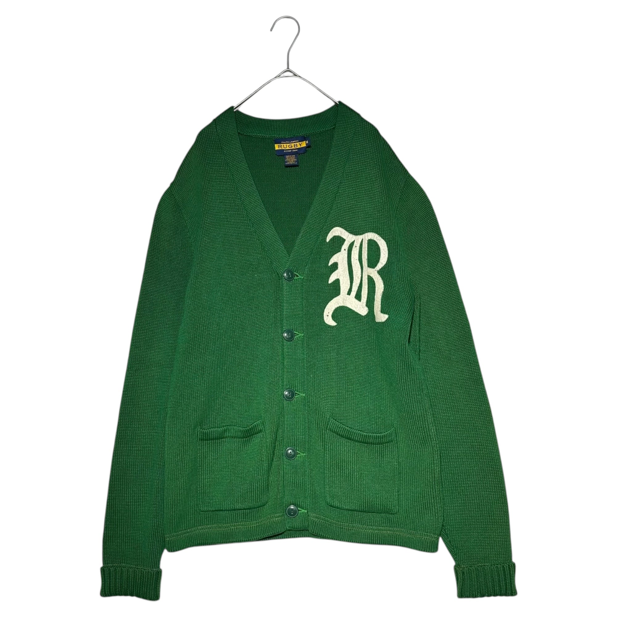 RALPH LAUREN RUGBY(ラルフローレンラグビー) College badge cotton cardigan カレッジ ワッペン コットン ニット カーディガン M グリーン