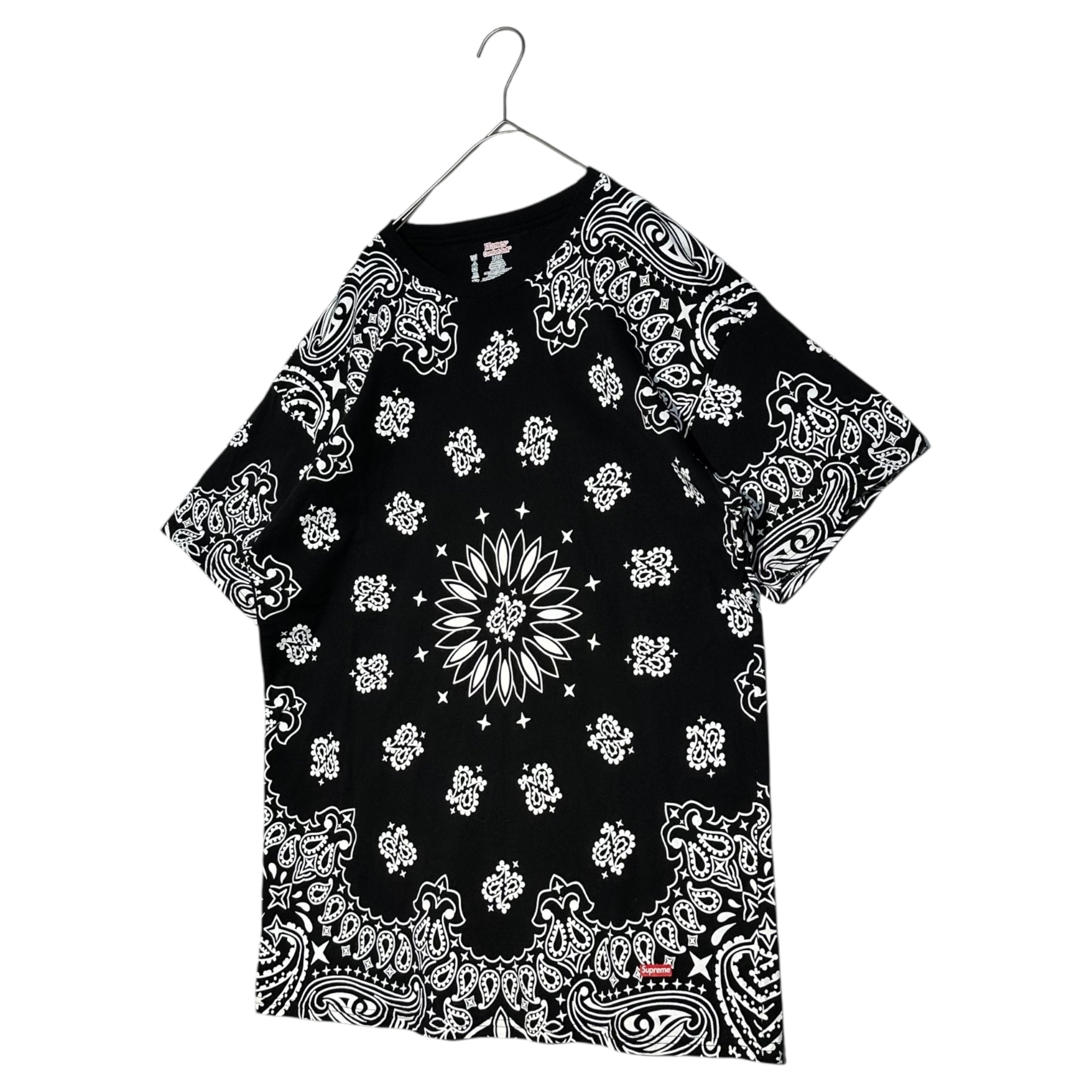 SUPREME(シュプリーム) 22AW Hanes Bandana Tagless Tees バンダナ柄 プリント Tシャツ L ブラック×ホワイト ヘインズ