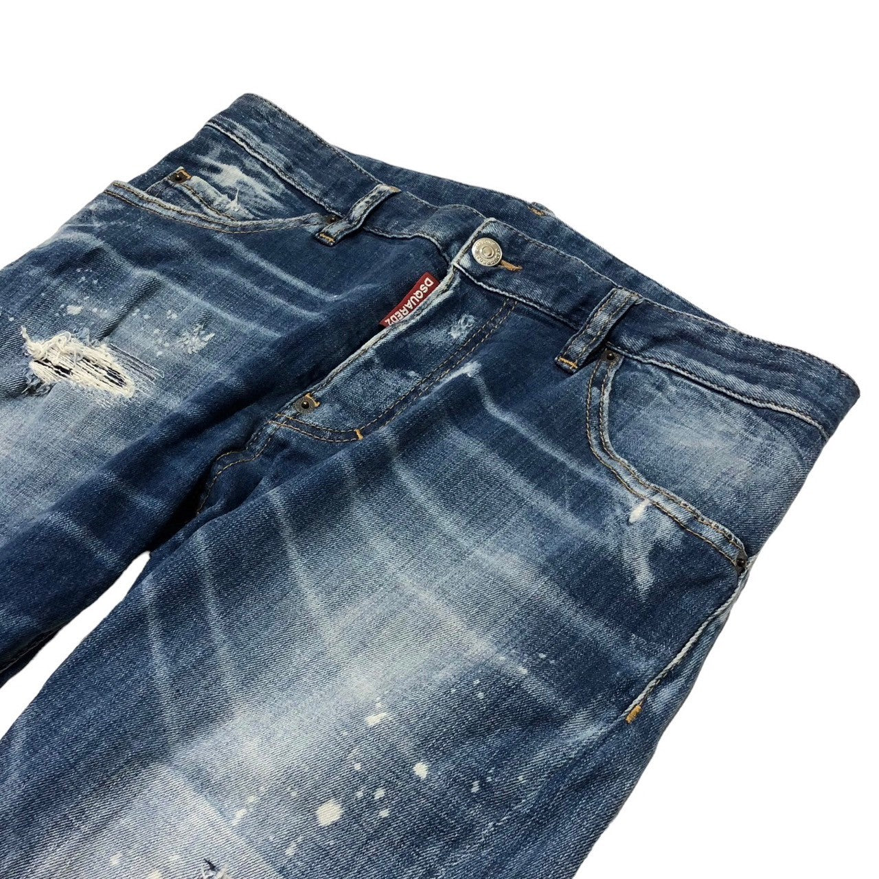 DSQUARED2(ディースクエアード) Sexy Twist Jean セクシーツイスト ジーンズ ダメージ加工 デニム パンツ ワッペン ロゴ S74LB0669 48(L程度) インディゴ