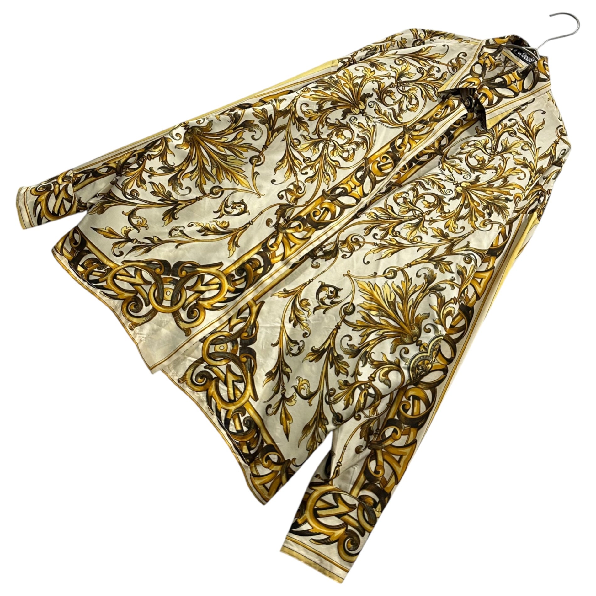 GIANNI VERSACE(ジャンニヴェルサーチ) 1992SS ”Barocco” Silk L/S Shirt バロック シルク 長袖 シャツ 40(L程度) ゴールド×ホワイト 90年代 90's 本人期