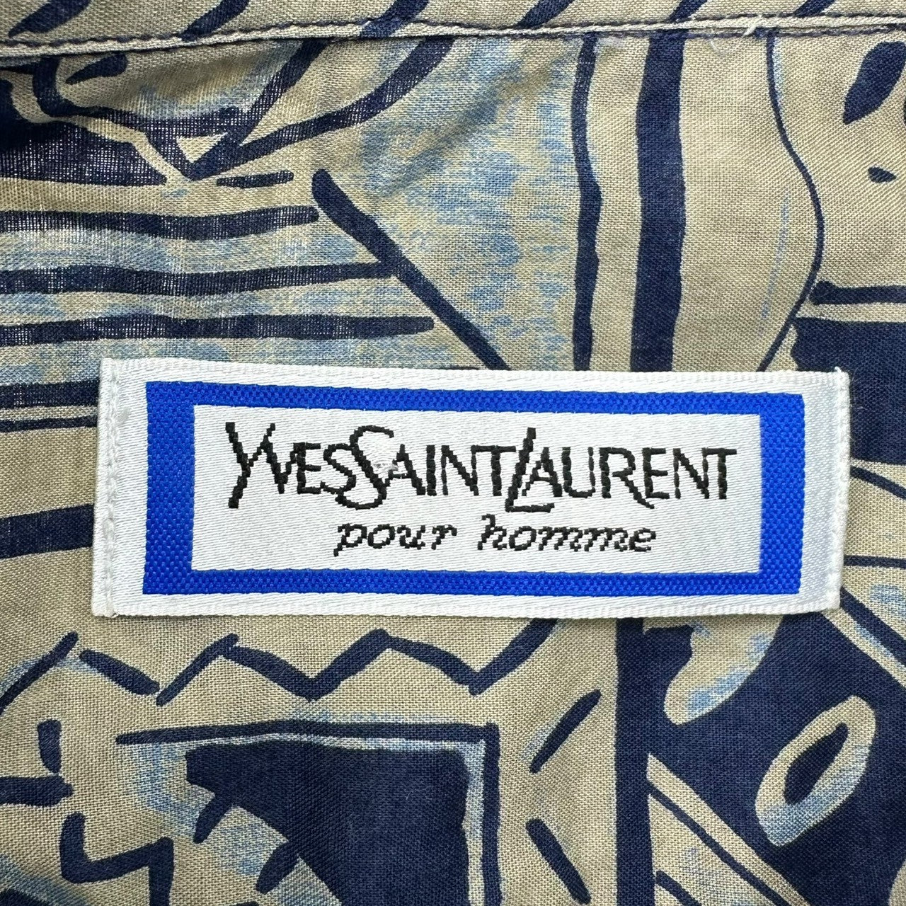 YVES SAINT LAURENT(イヴサンローラン) 90's all-over pattern S/S shirt 総柄 半袖 シャツ 4 ベージュ×ブルー