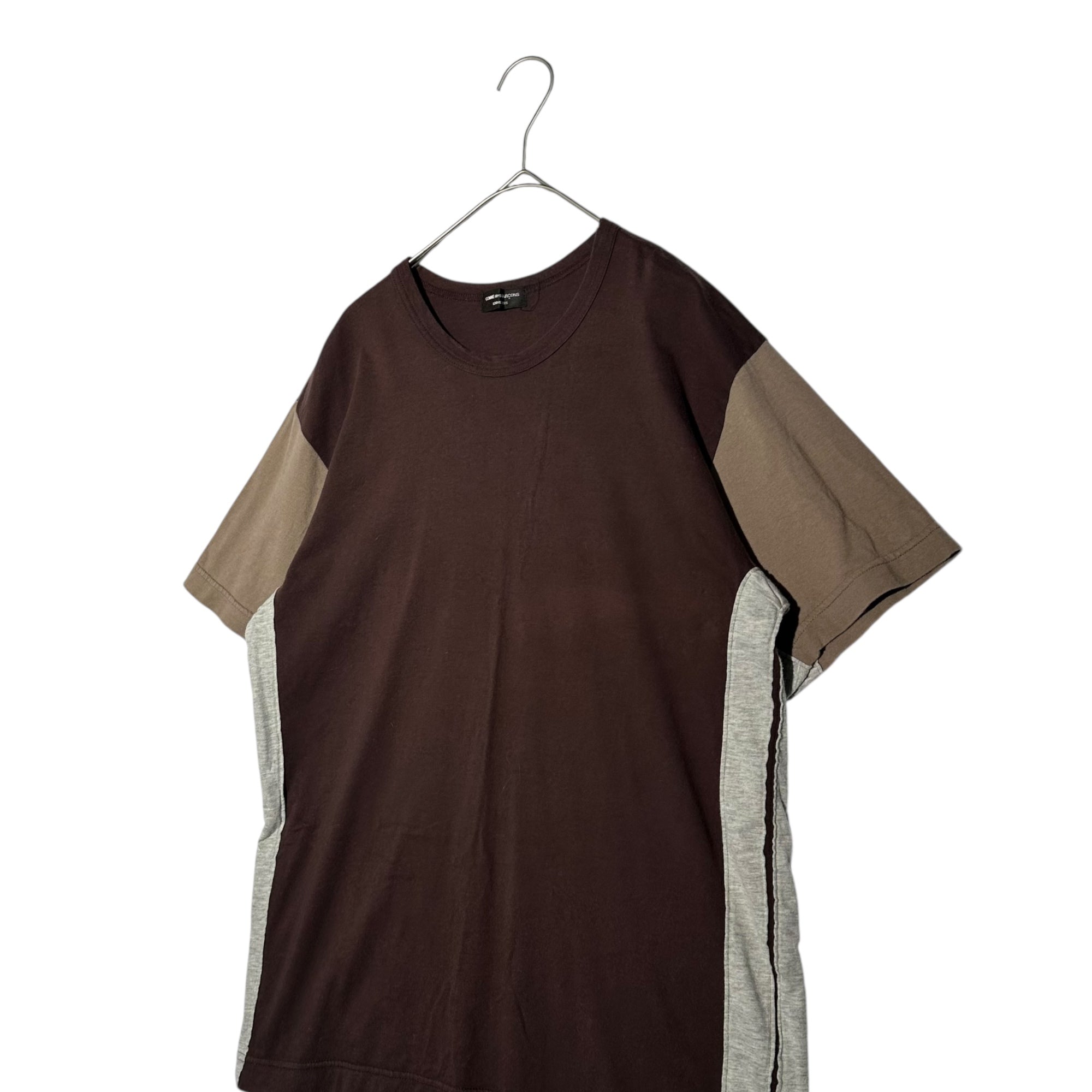 COMME des GARCONS HOMME PLUS(コムデギャルソンオムプリュス) 02SS Fluorescent season cut crew-neck T-shirt 蛍光期 切替 クルーネック Tシャツ PE-T040 FREE ブラウン×グレー AD2001