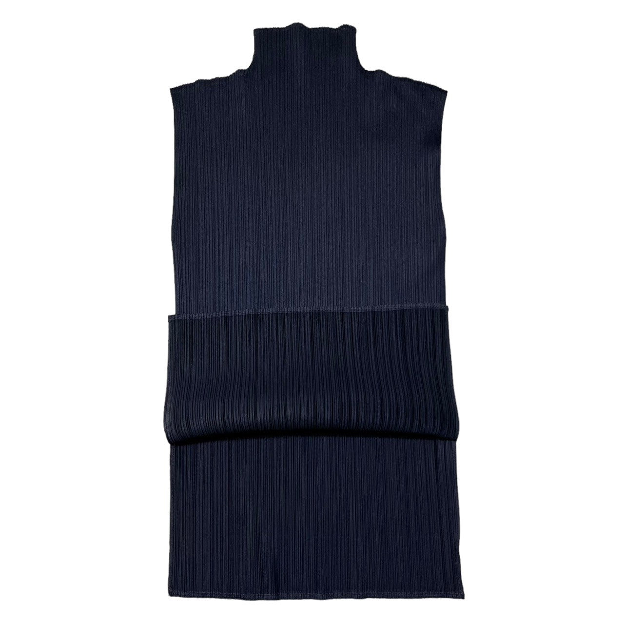 PLEATS PLEASE(プリーツプリーズ) 00AW Sleeveless pleated high neck cut and sew ノースリーブ プリーツ ハイネック カットソー PP04-JK603 3(L程度) ネイビー ブラウス ISSEY MIYAKE