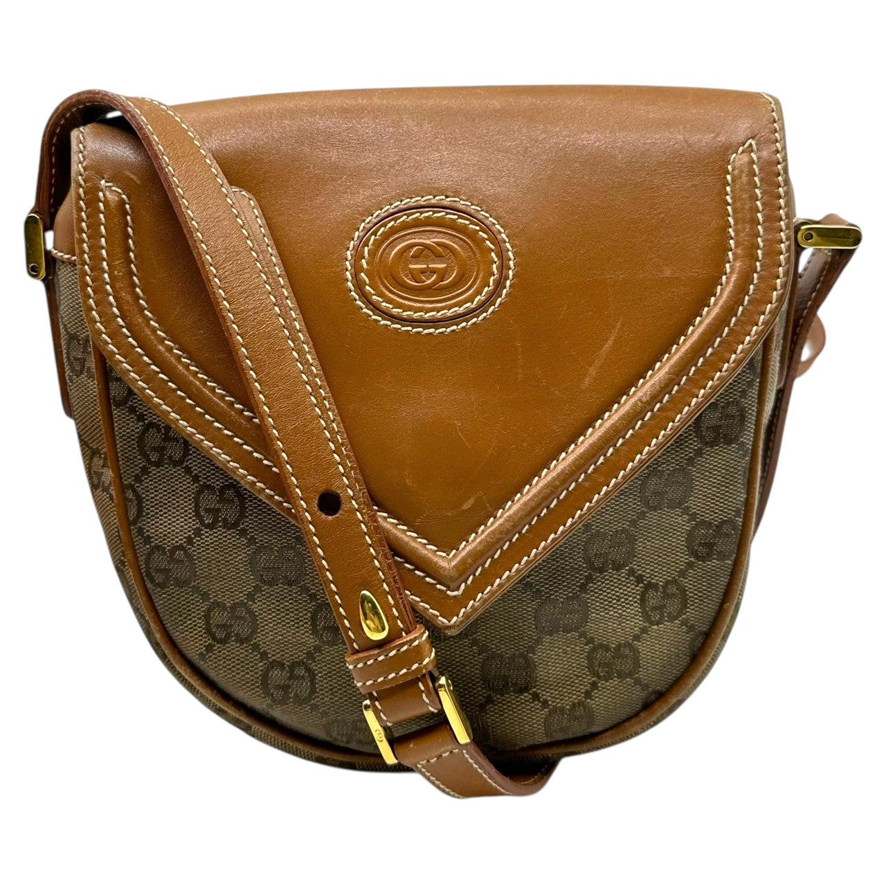GUCCI(グッチ) Vintage GG logo flap shoulder bag ヴィンテージ GGロゴ フラップ ショルダー バッグ 007・261・0081 ブラウン×ベージュ