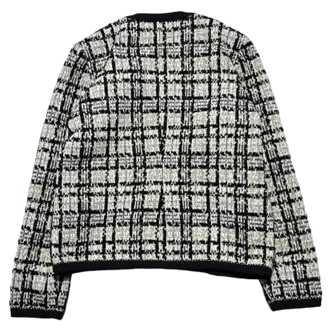 YVES SAINT LAURENT(イヴサンローラン) 90's lame no collar jacket ラメ ノーカラー ジャケット SU47A502 L ホワイト×ブラック 90年代 ヴィンテージ カーディガン ツイード