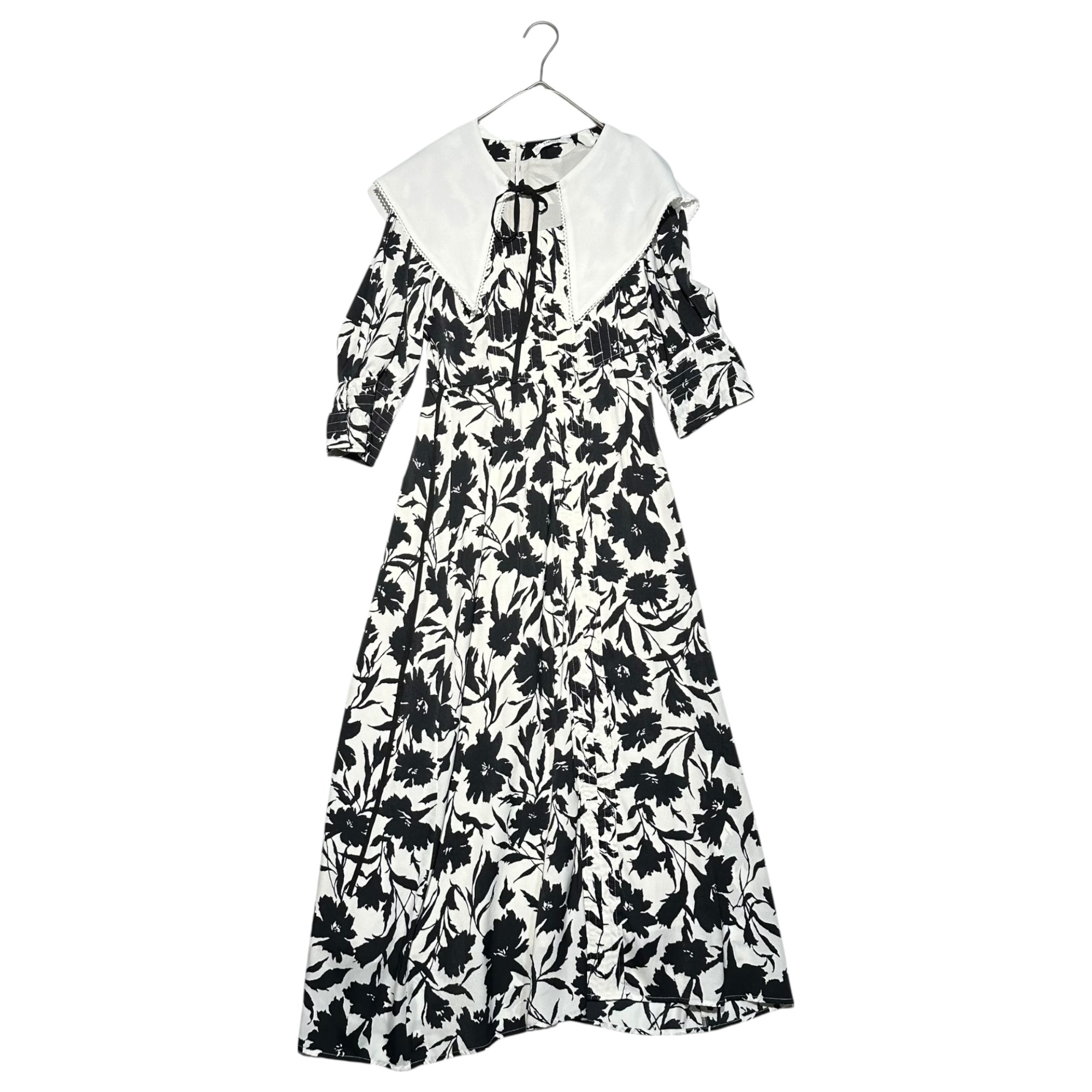 snidel(スナイデル) ビッグカラー プリント ワンピース SWFO224076 0(XS程度) ブラック×ホワイト