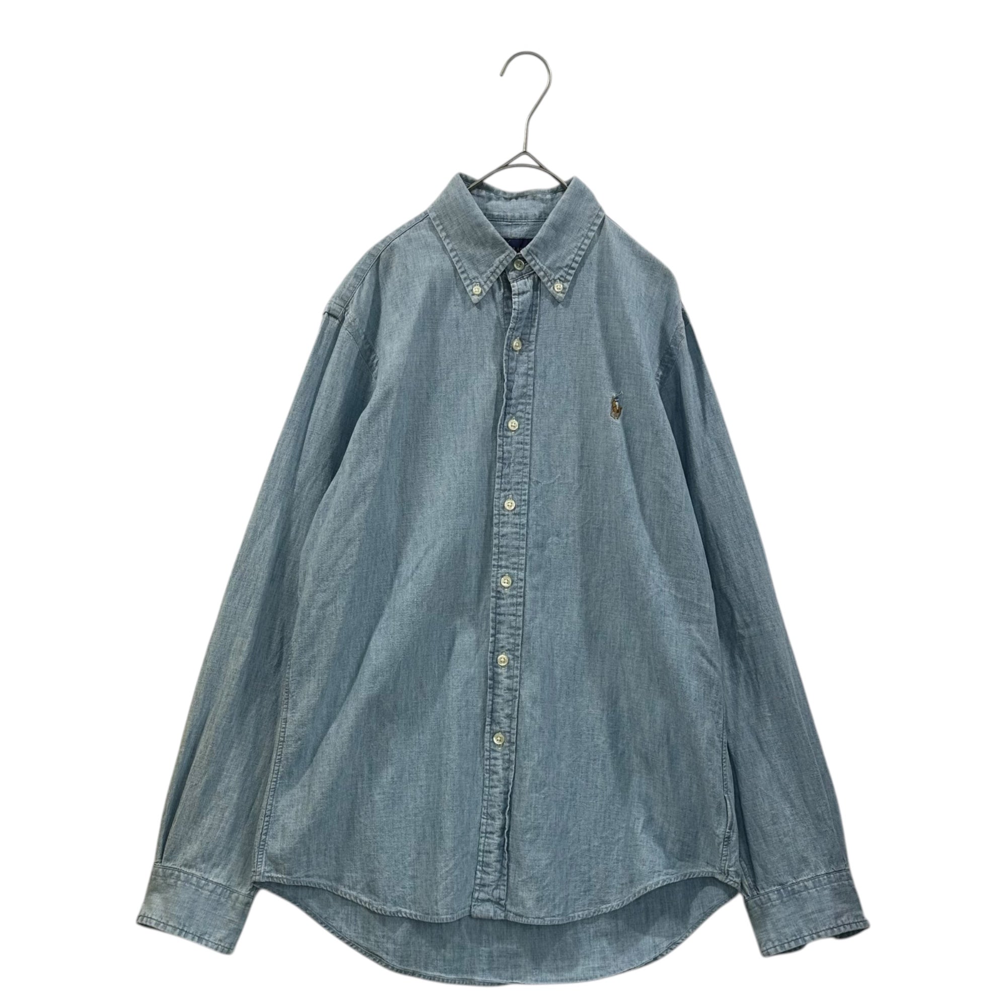 RALPH LAUREN(ラルフローレン) BD WOVER CHAMBRAY SHIRT ロゴ シャンブレー ボタンダウン 長袖 シャツ S スカイブルー