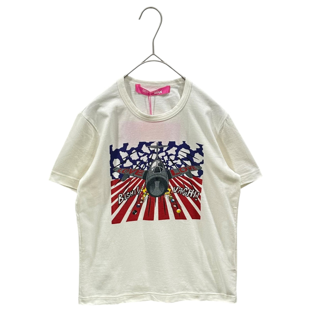 COMME des GARCONS JUNYA WATANABE MAN PINK(コムデギャルソンジュンヤワタナベマンピンク) 2004SS ”BISHI VASHI!” fighter jet 戦闘機 Tシャツ UM-T004 表記無(S程度) ホワイト AD2003 00's ピチT