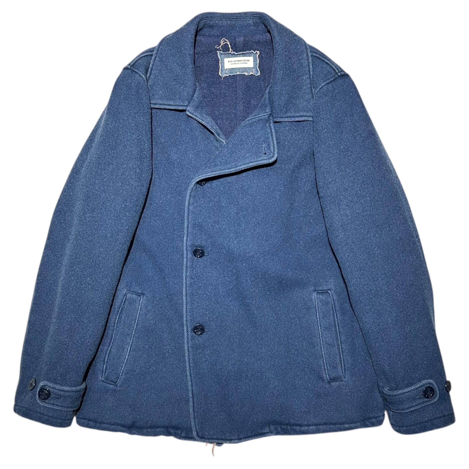 Ron Herman DENIM(ロンハーマンデニム) Indigo-dyed Melton Rider Jacket インディゴ染め メルトン ライダース ジャケット L インディゴ ヴィンテージ加工