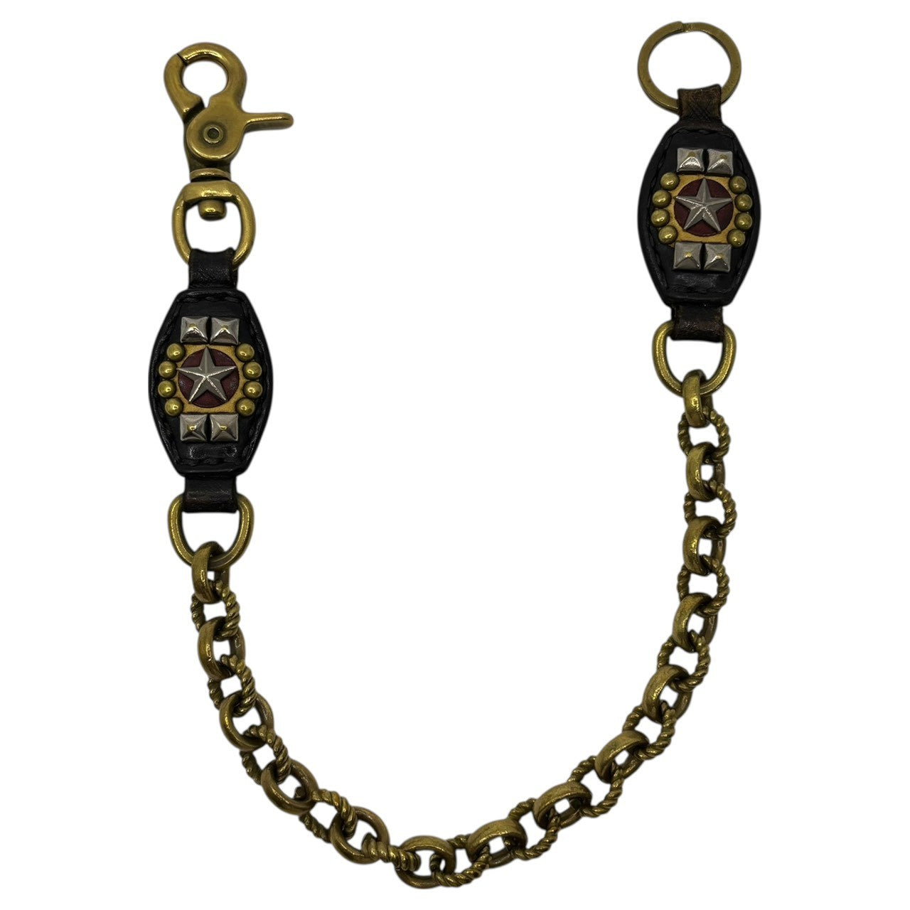 CALEE(キャリー) Brass Star Studs Wallet Chain ブラス スター スタッズ ウォレット チェーン ゴールド×ブラウン