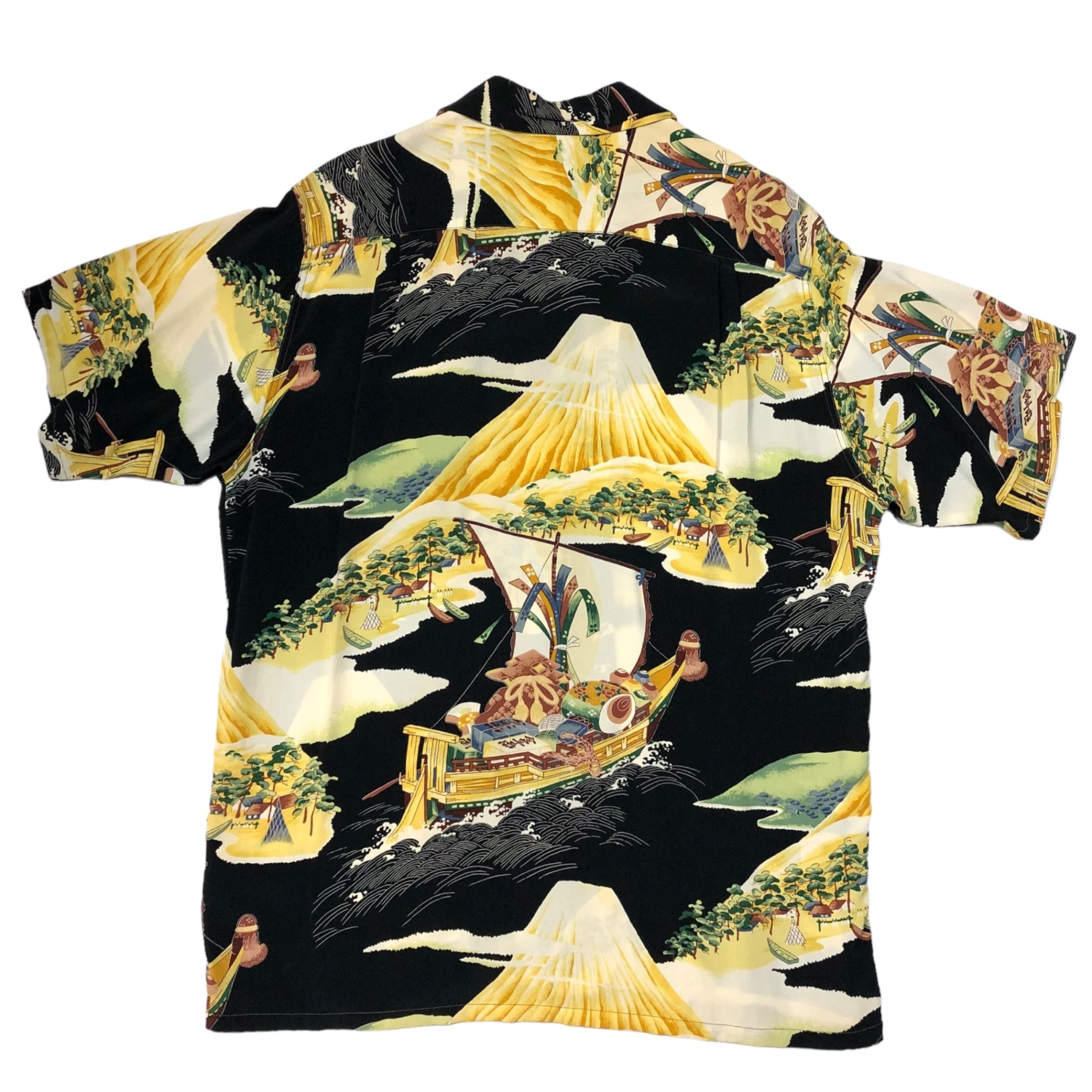 SUN SURF(サンサーフ東洋) ALOHA SACRED TREASURE SHIP 宝船 レーヨン アロハシャツ SS34175 M ブラック×イエロー 半袖