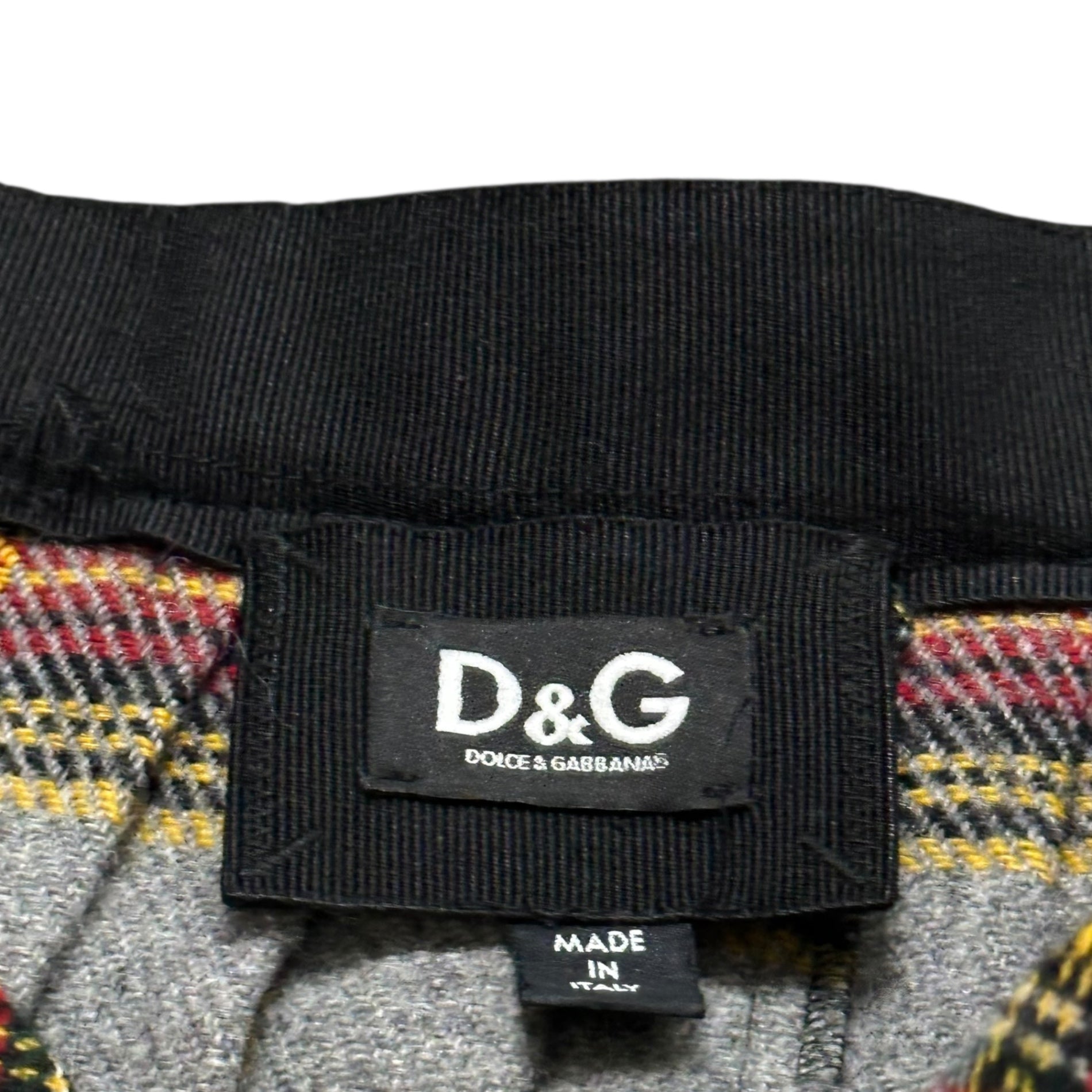 D&G(ディー&ジードルガバドルチェ&ガッバーナ) Woolen rolled skirt with checkered pattern and belt チェック柄 ベルト付 ウール 巻き スカート 40(L程度) グレー×レッド 品質表示タグ切取
