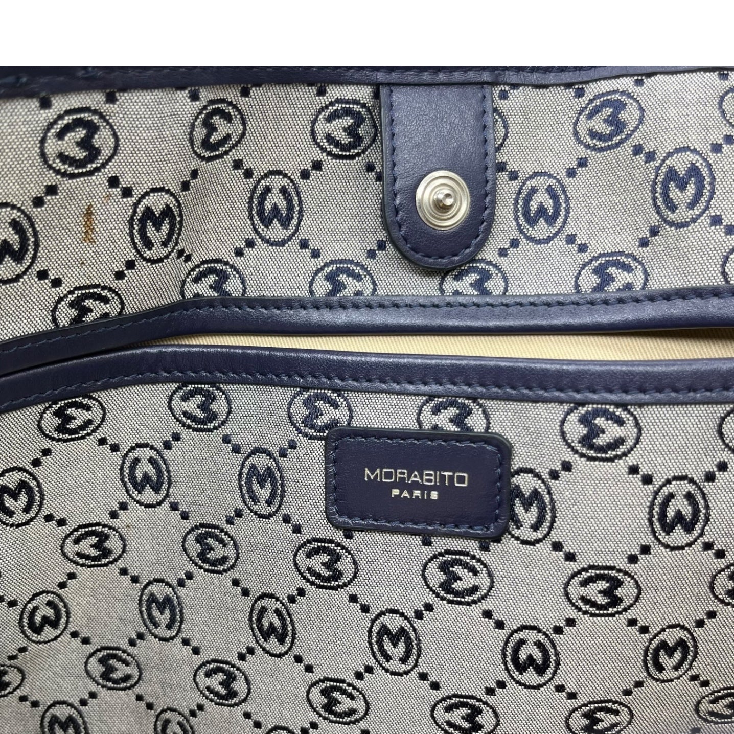 MORABITO(モラビト) モノグラム キャンパス オートグラフ トート バッグ グレー×ネイビー